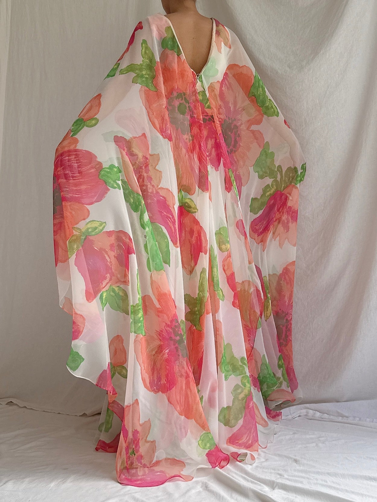 Vintage Chiffon Floral Caftan Dress - M