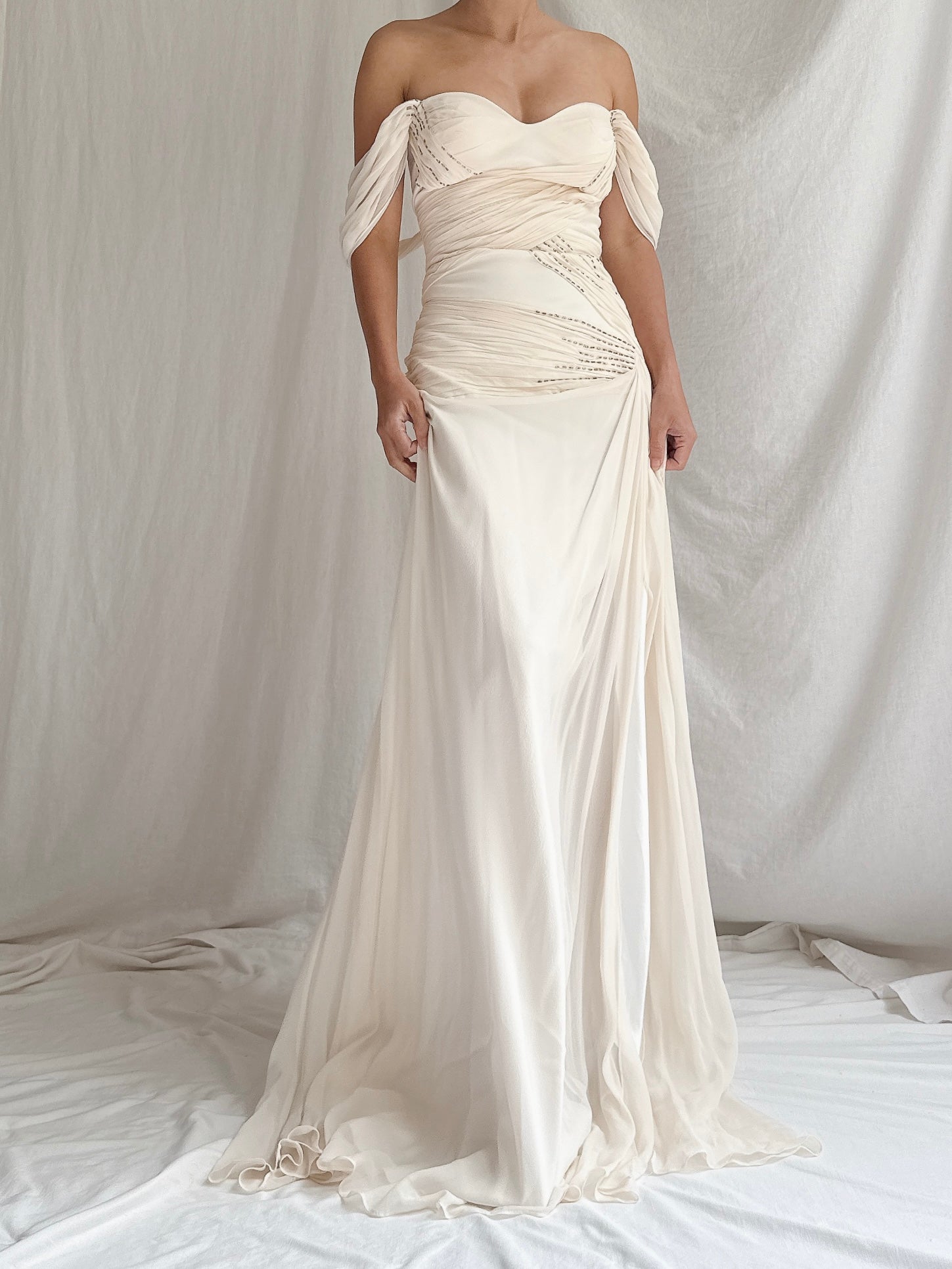 Vintage Silk Draped Shoulder Dress - M/L