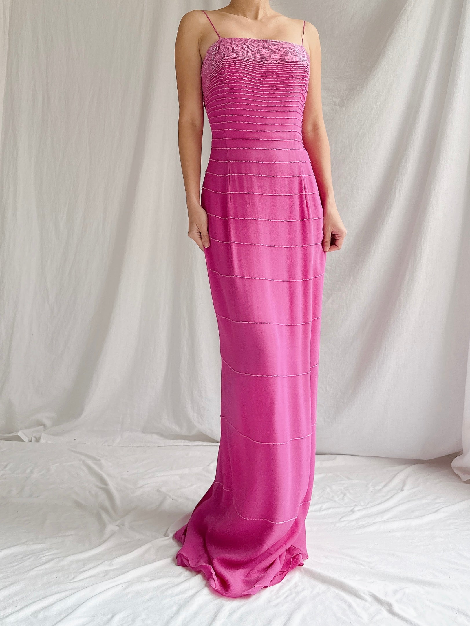 Vintage Hot Pink Silk Gown - M