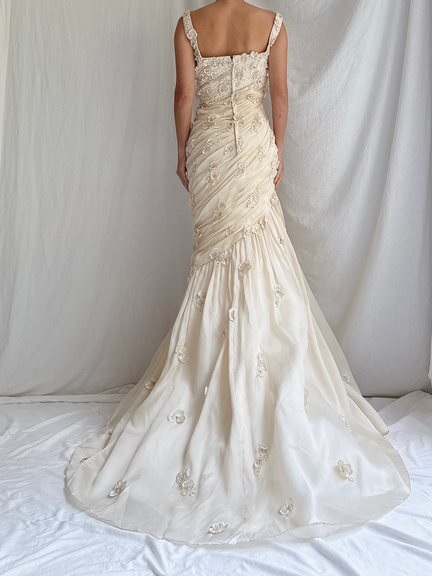 Vintage YSA Makino Silk Organza Gown with Appliqués - M