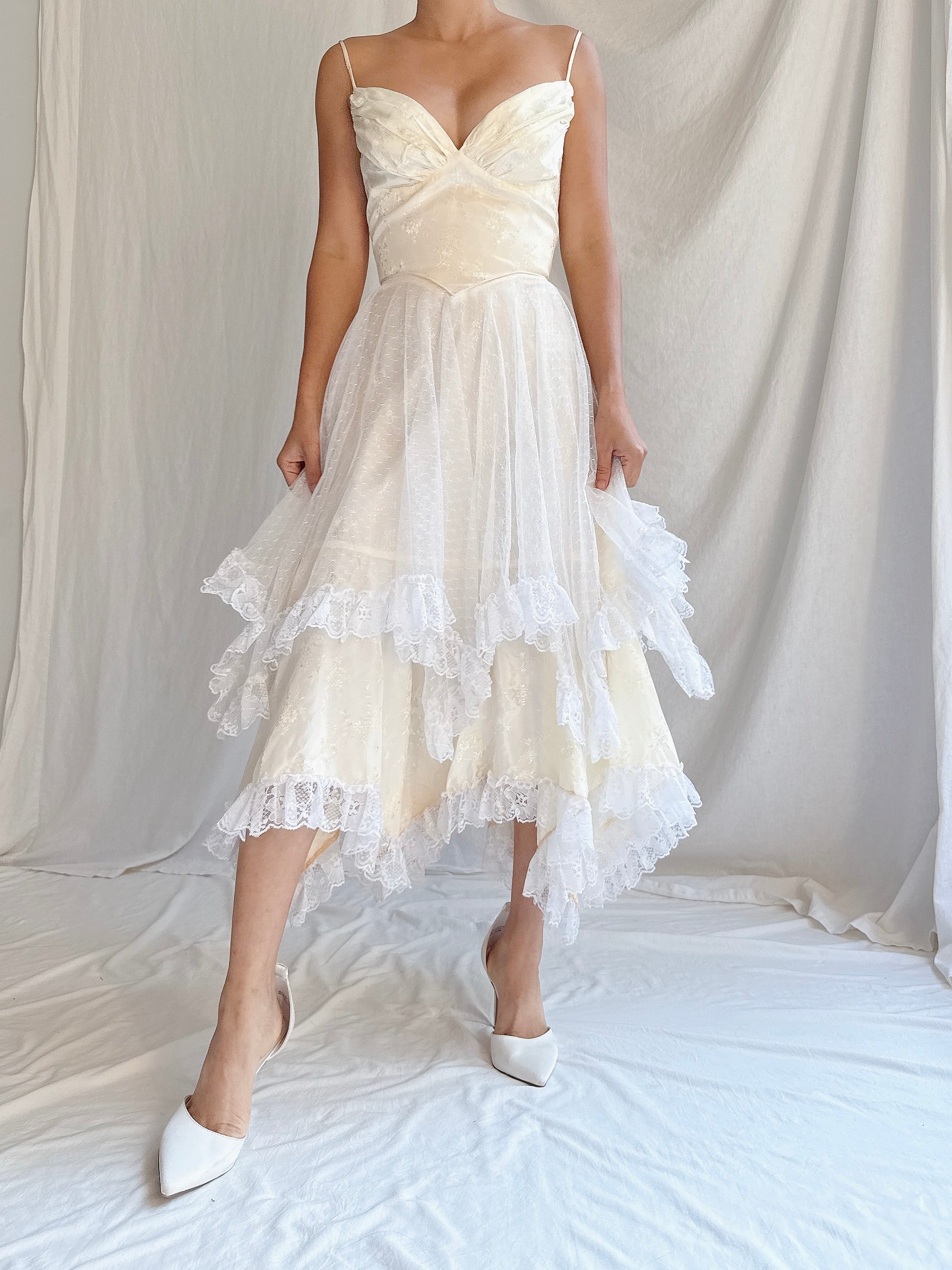 1980s Basque Waist Tiered Dress - XS/2