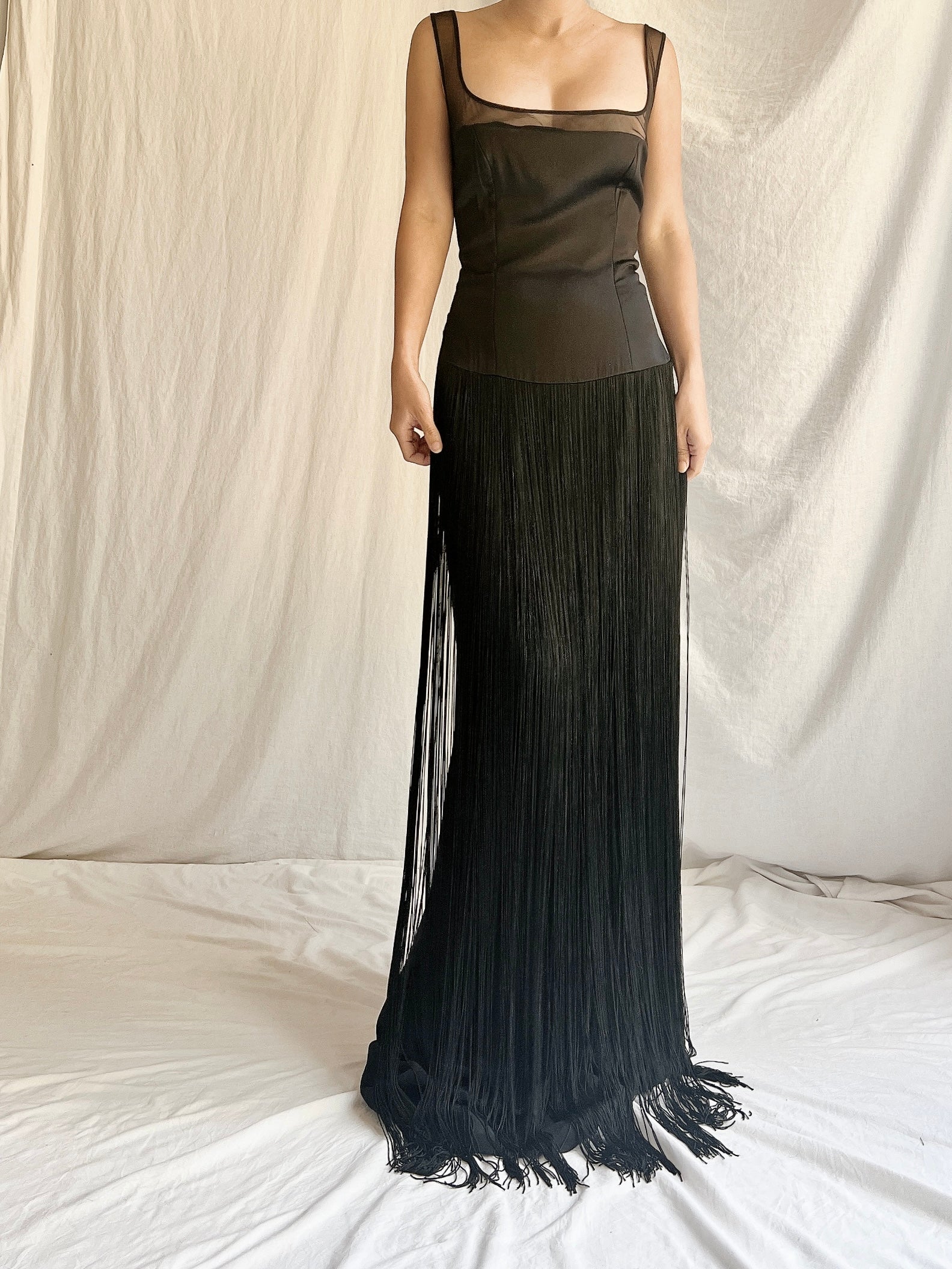 Vintage Silk Fringe Gown - M/L