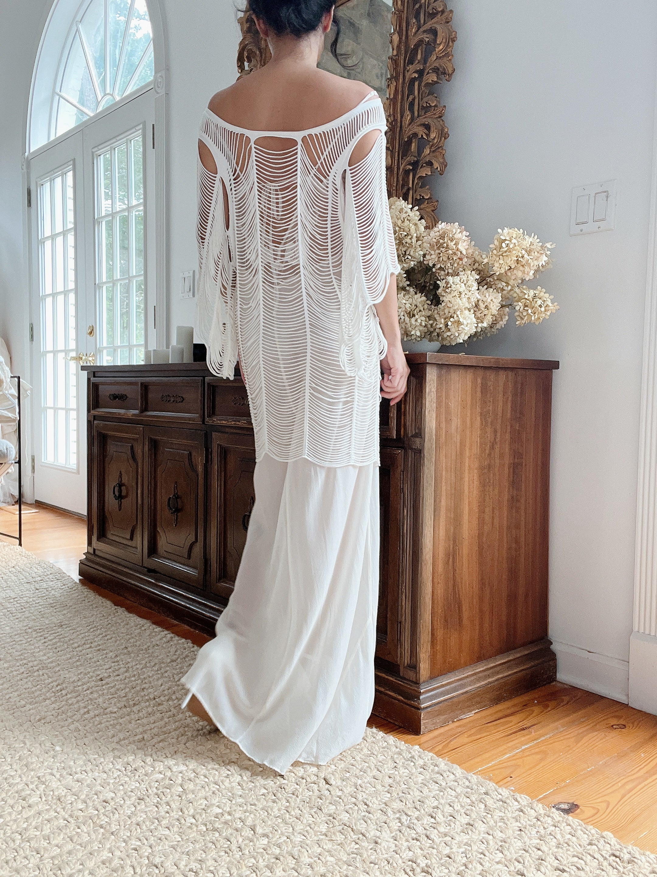 Ivory Shredded Sheer Tunic and Slip