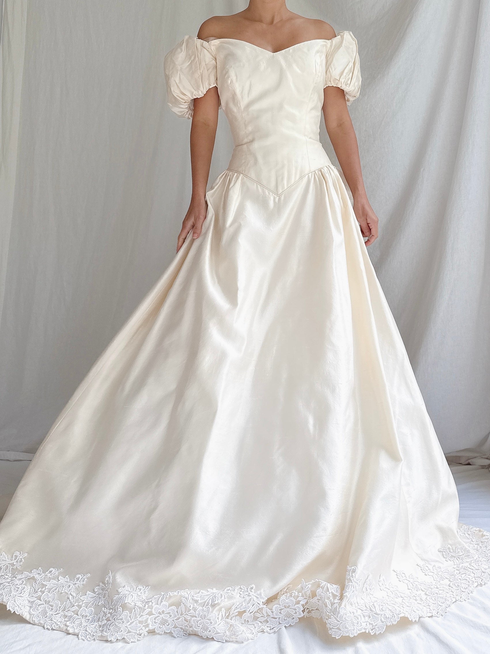 Vintage Silk Puff Sleeves Gown - M