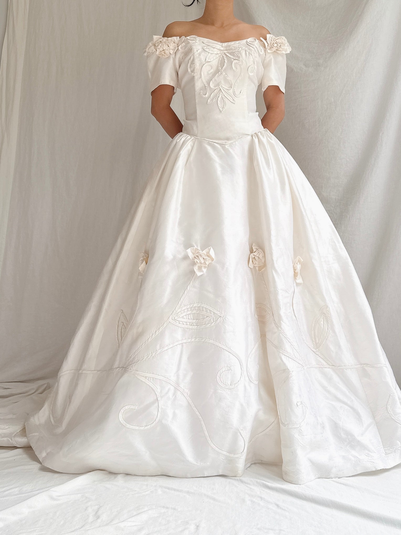 Vintage Silk Rosette Applique Dress - S