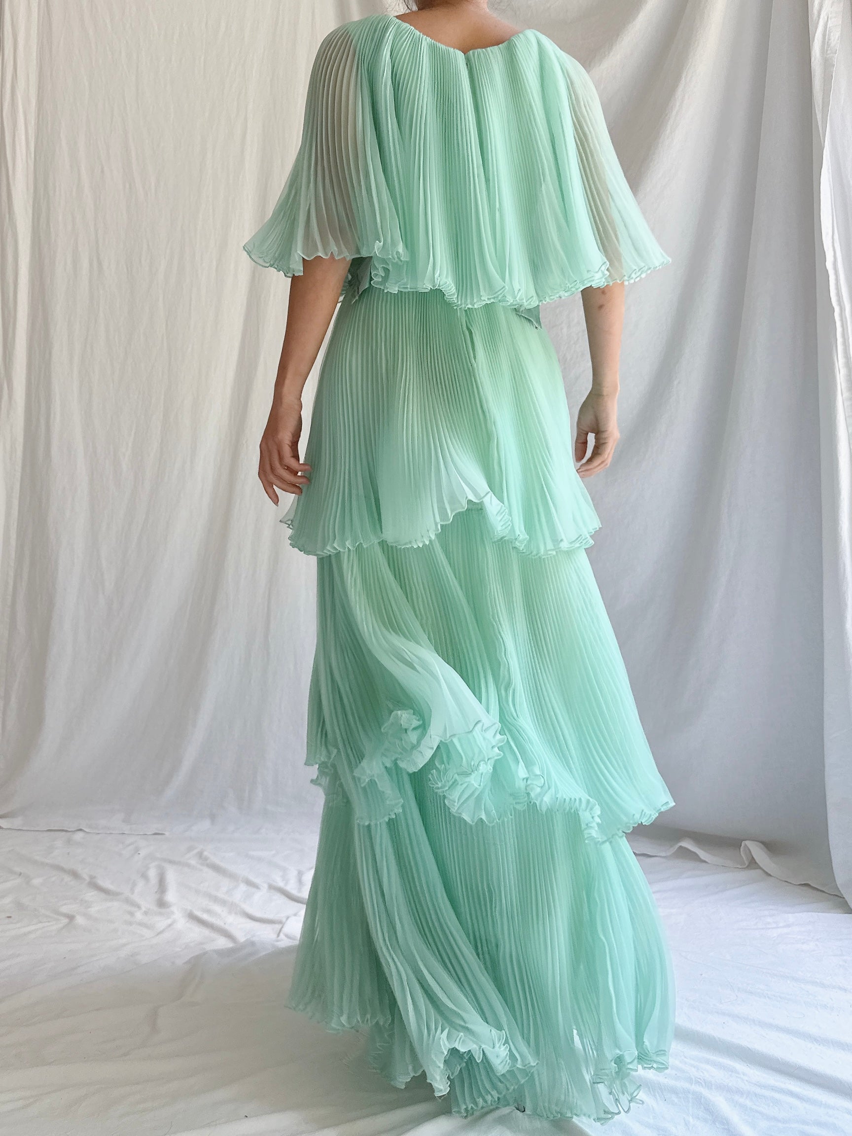 Vintage Seafoam Pleated Chiffon Dress - S/M | G O S S A M E R Vintage Seafoam Pleated Chiffon Dress - S/M | G O S S A M E R