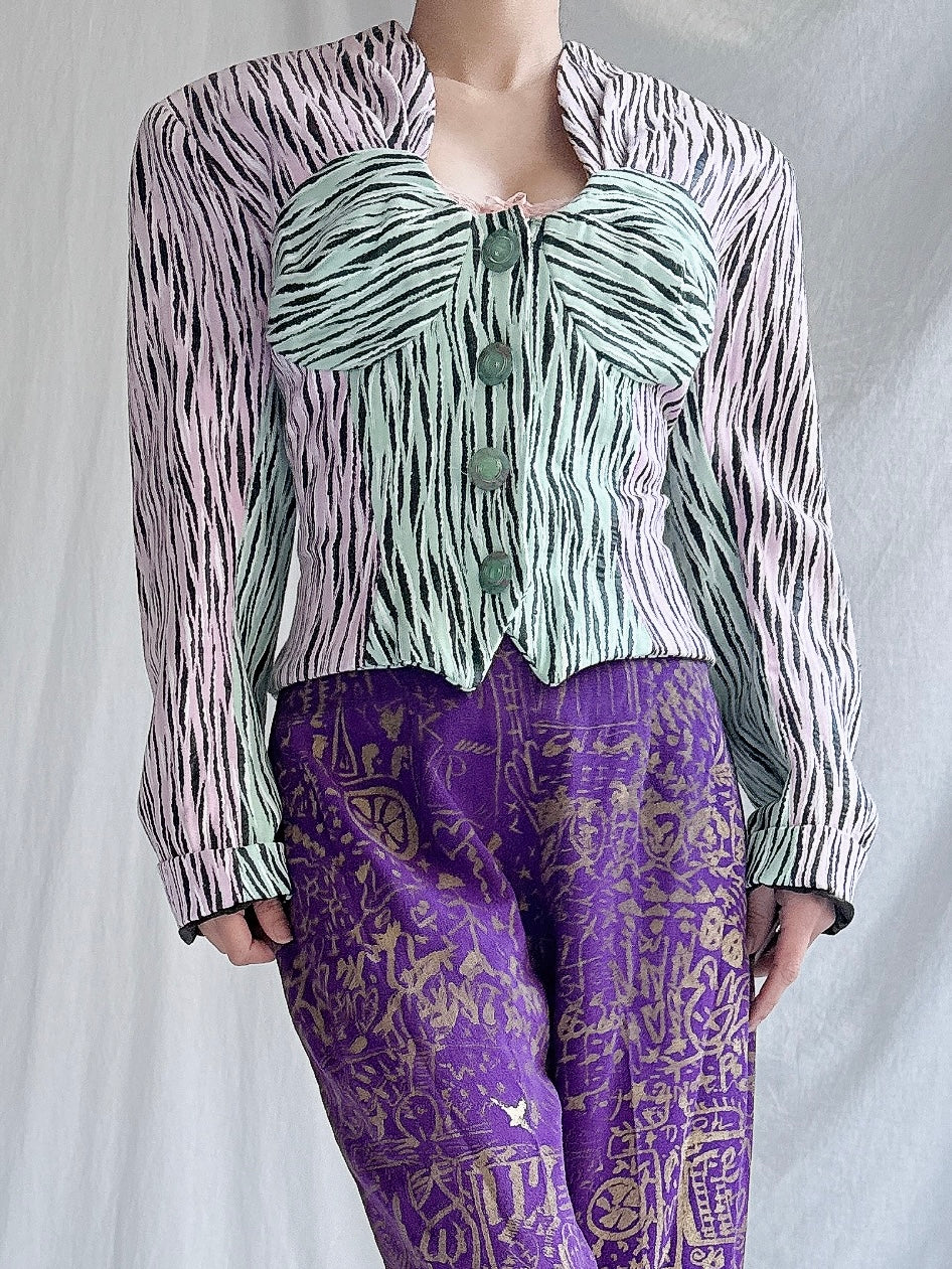 Vintage Zandra Rhodes Linen Zebra Jacket - M