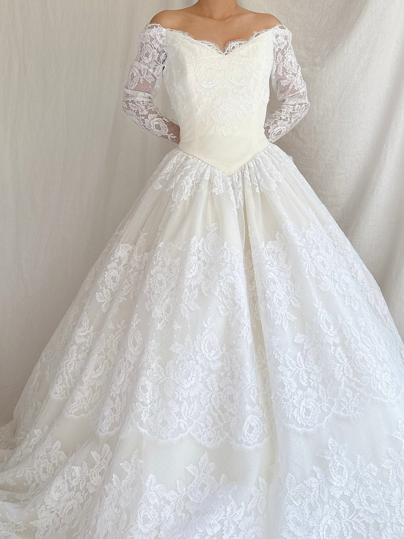 Vintage Lazaro Lace Basque Waist Gown - S