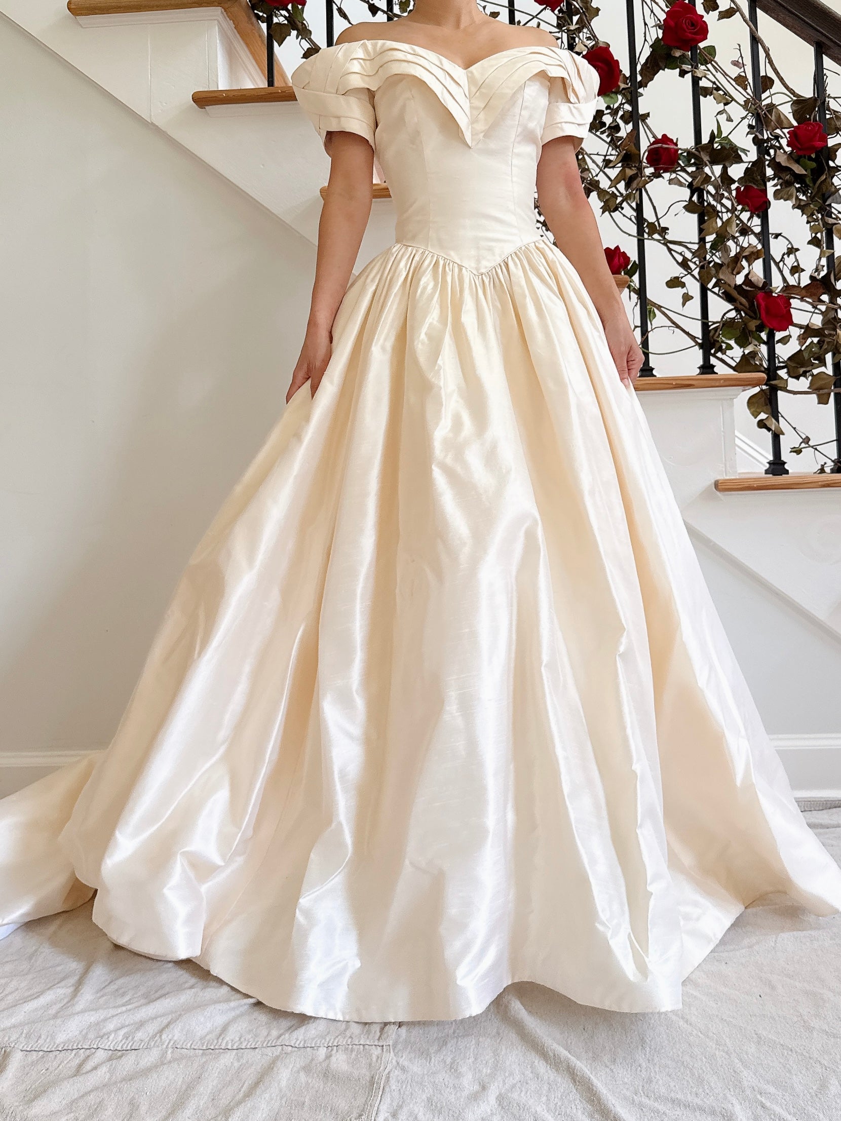 Vintage Raw Silk Off the Shoulder Gown - 33.5B/26W/58L from shoulder