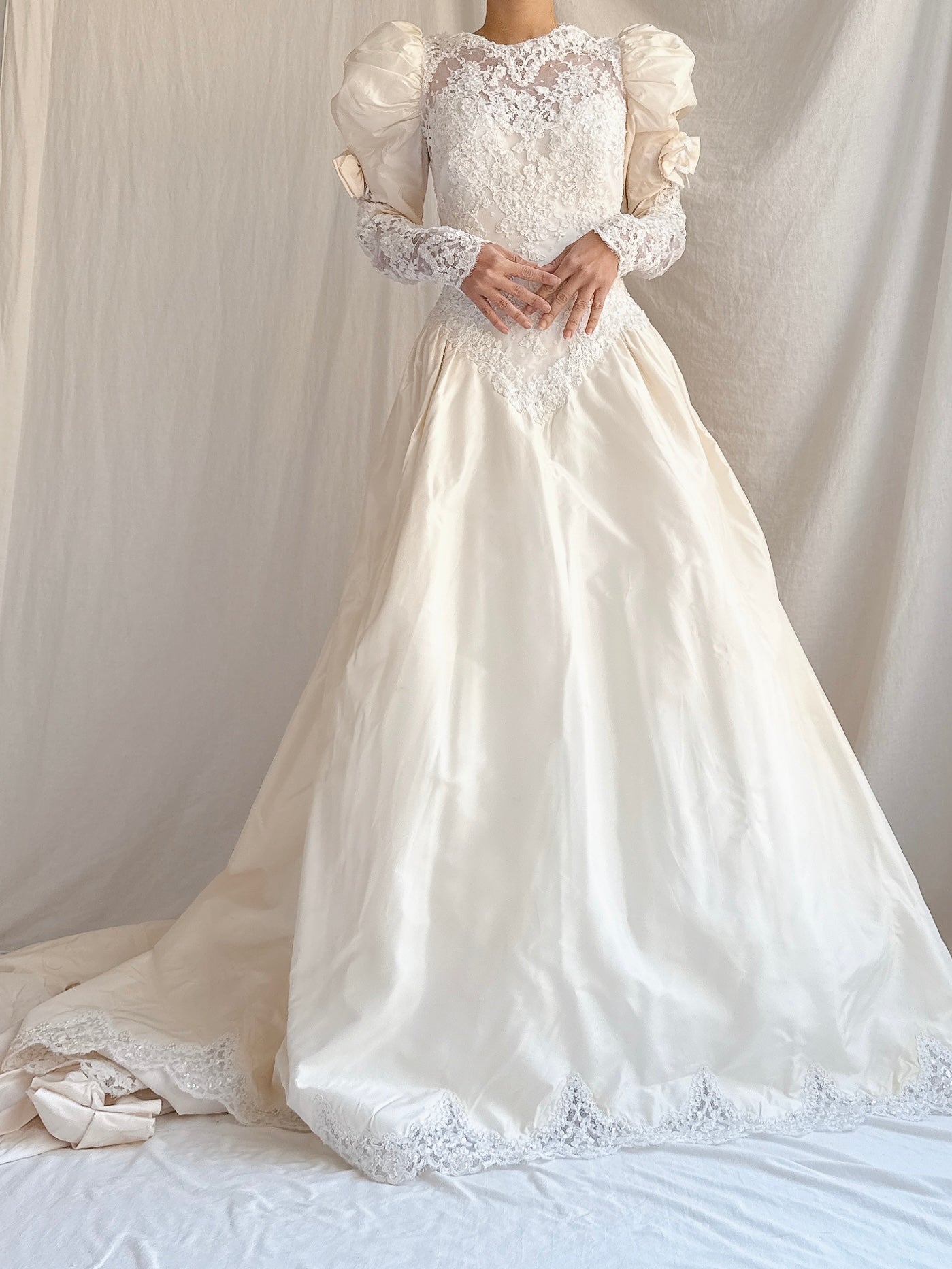 Vintage Silk Puff Sleeve Gown - S/M