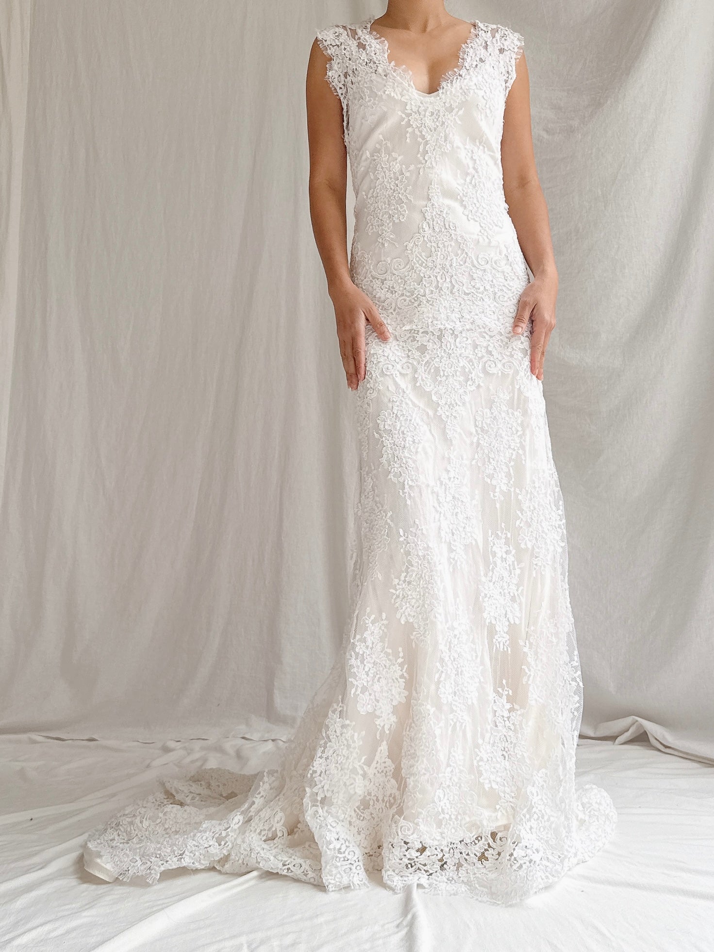 Vintage Alencon Lace and Silk Gown - XS/2