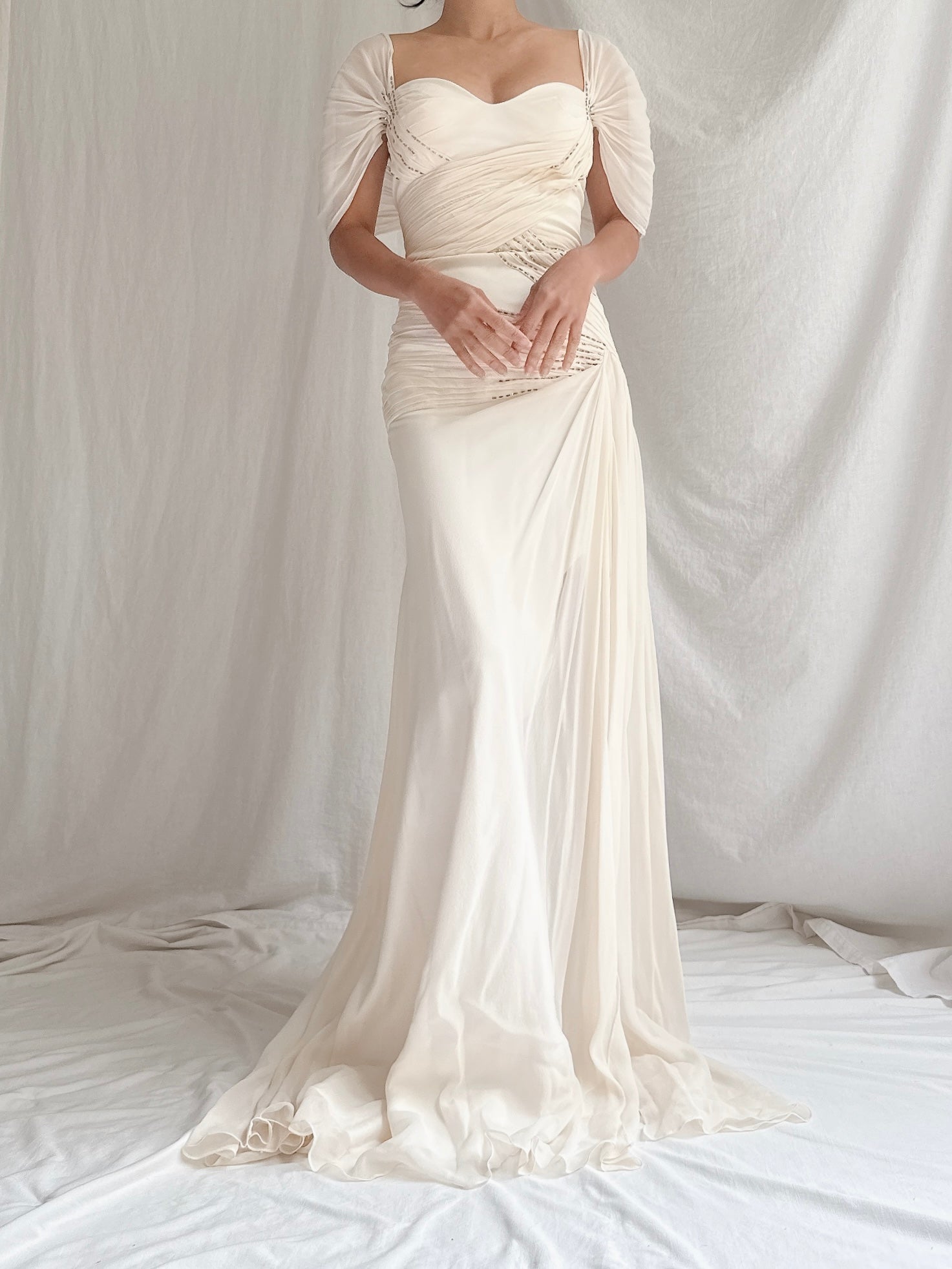 Vintage Silk Draped Shoulder Dress - M/L