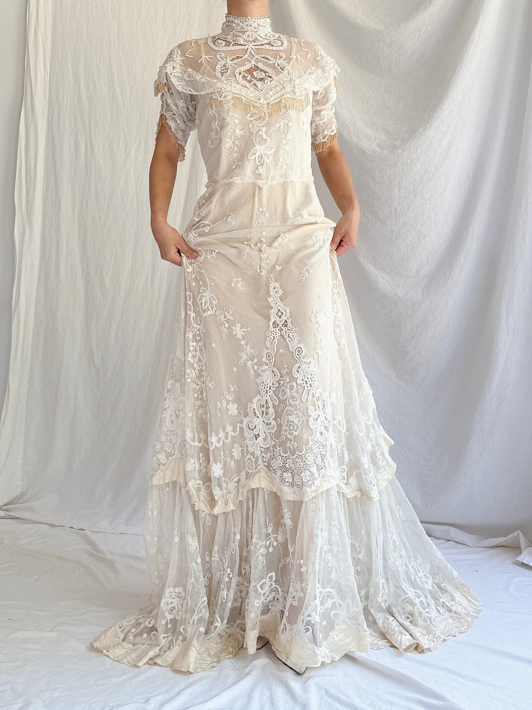 Antique Tambour Lace Gown - XS | G O S S A M E R Antique Tambour Lace Gown - XS | G O S S A M E R