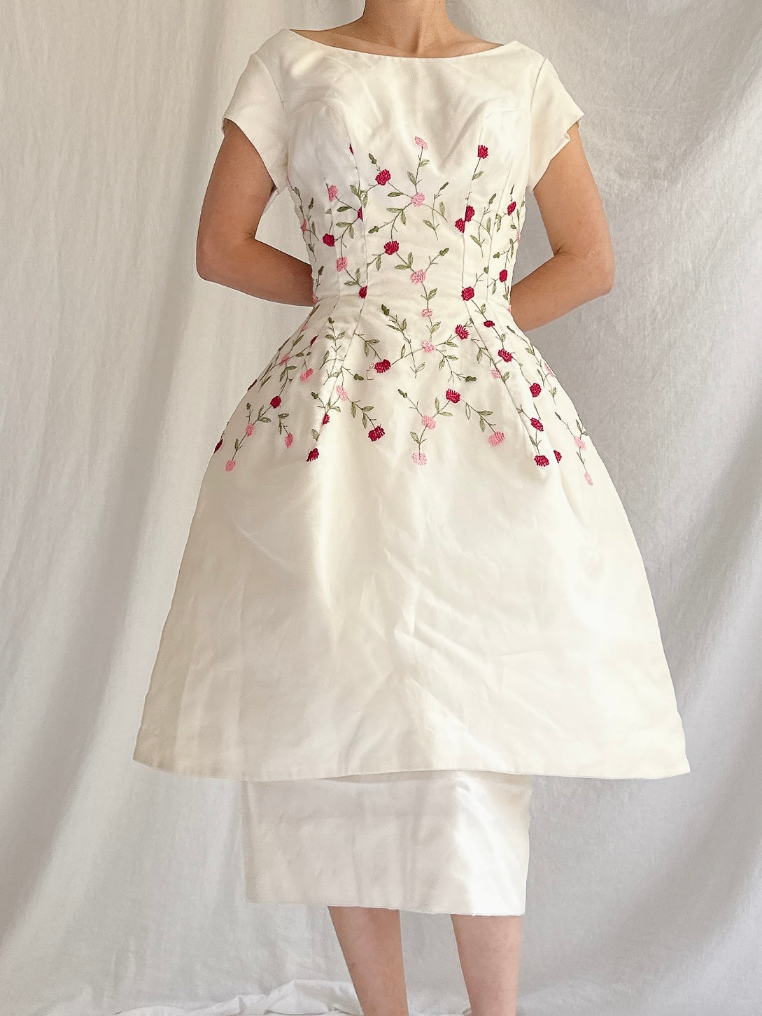 1960s Embroidered Peplum Dress - S