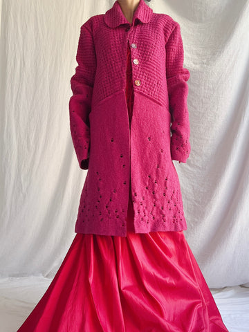 Vintage Magenta Wool Cutout Coat - M/L