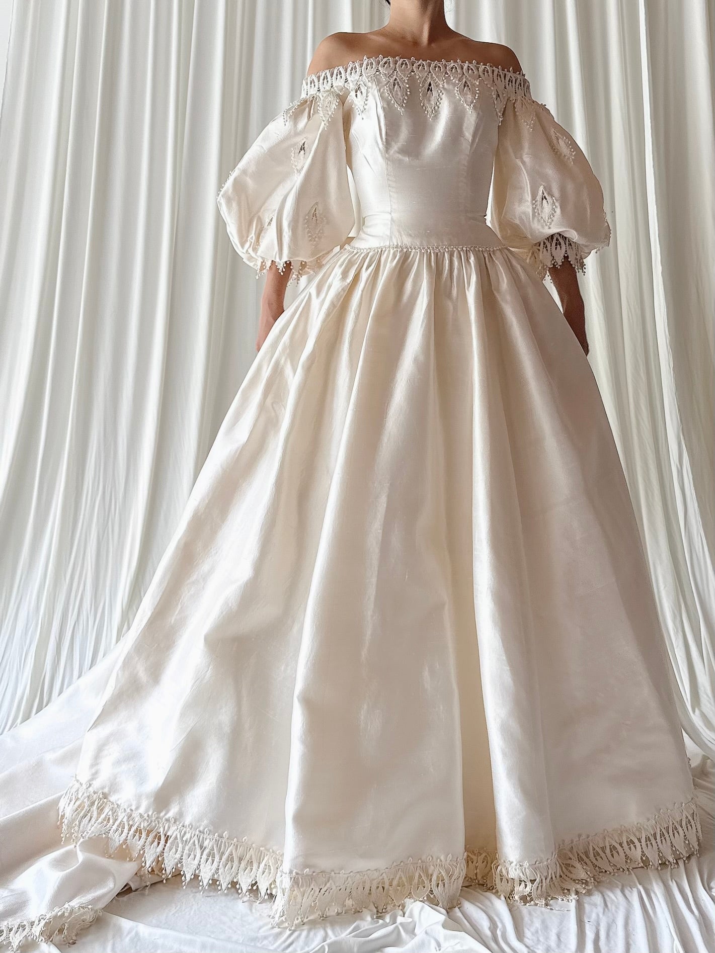 1990s Christos Puff Sleeve Raw Silk Dress -XS