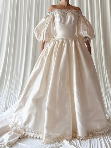 1990s Christos Puff Sleeve Raw Silk Dress -XS