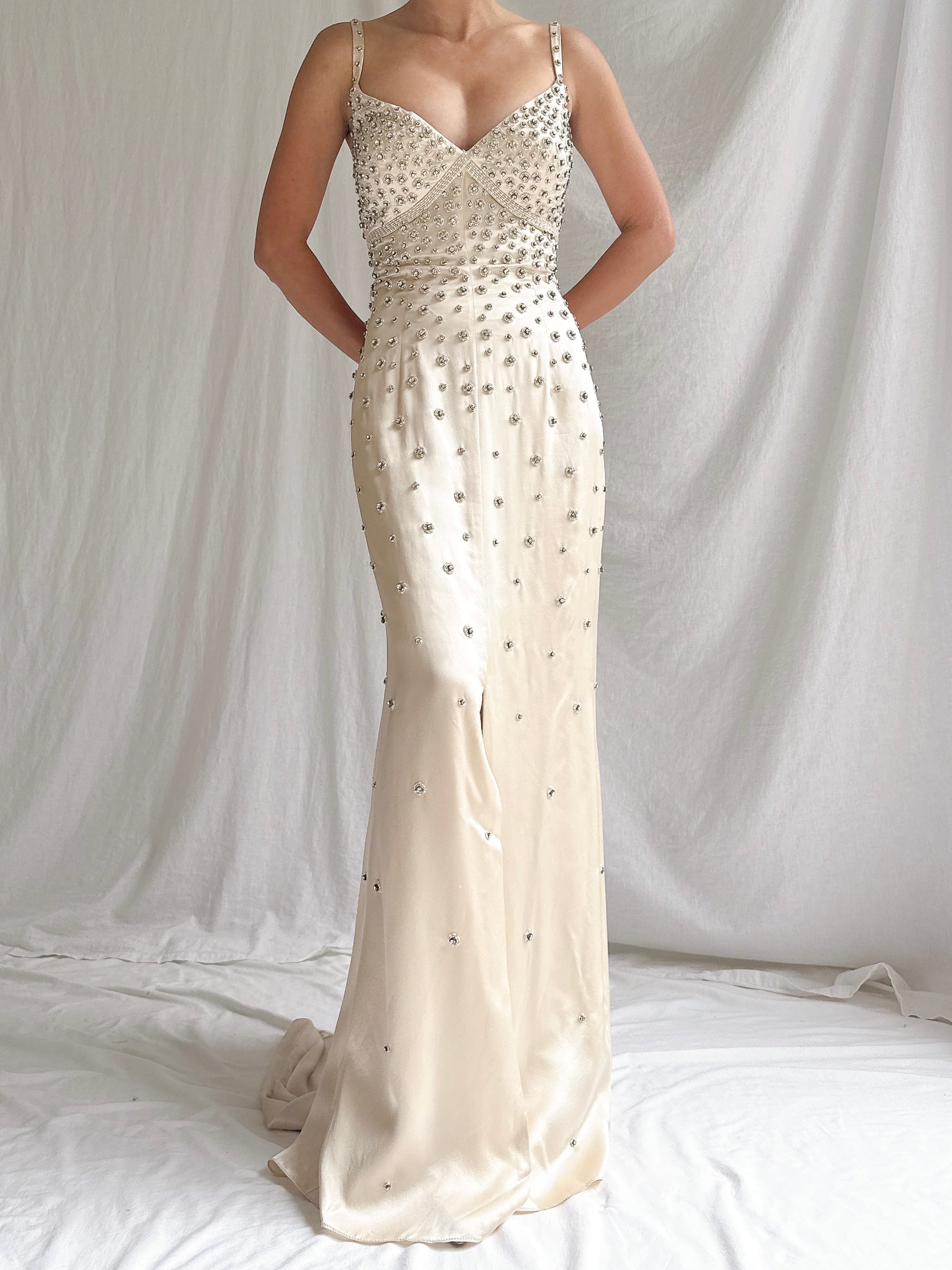 Vintage Silk Rhinestones Gown - M/6