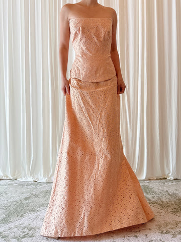 Vintage Embroidered Peach 2 Piece Set - Size 46