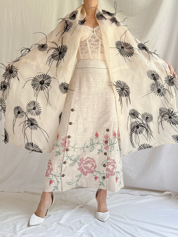 Vintage Silk Organza Feather Shawl - OSFM