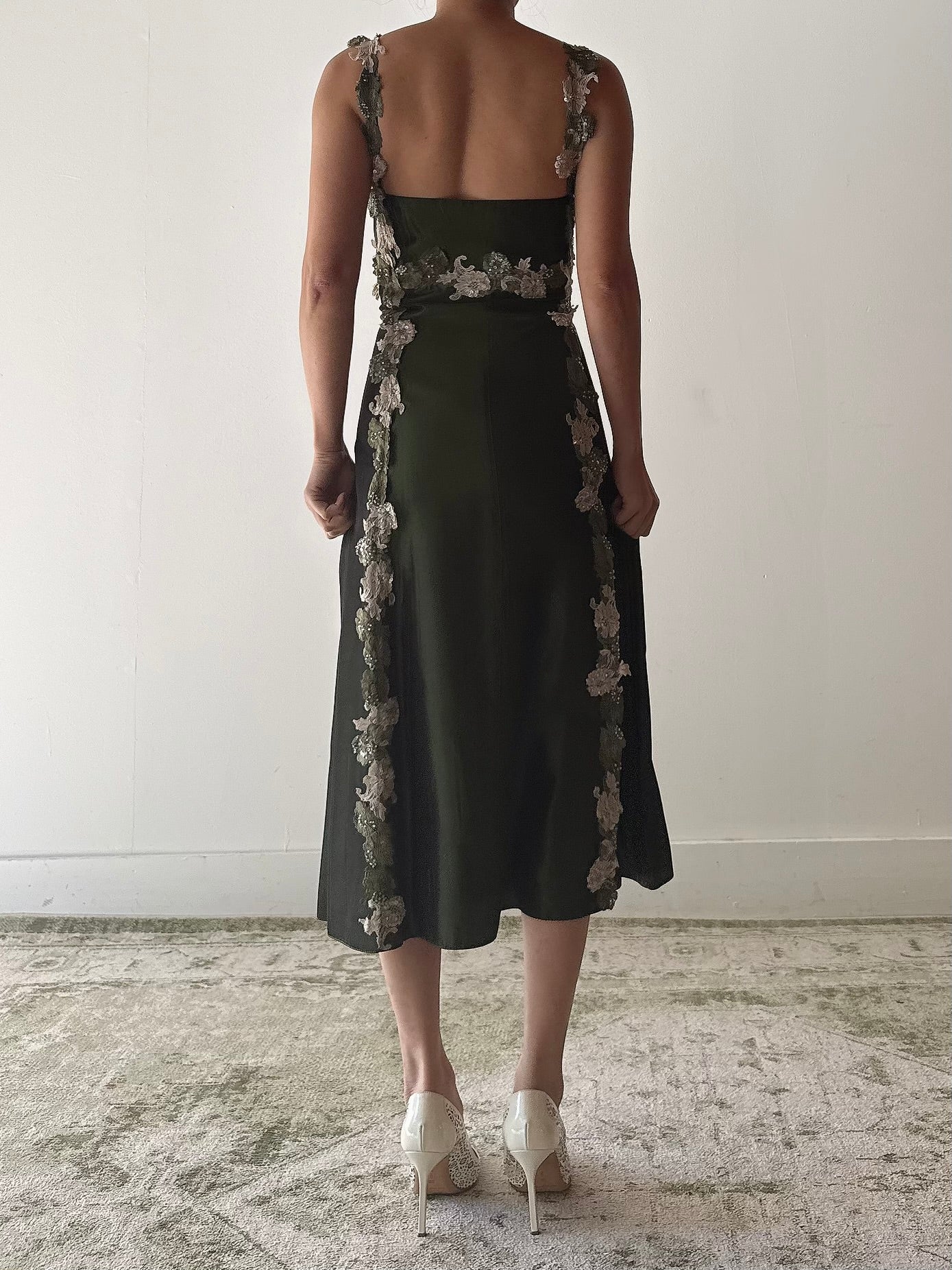 Vintage Green Lace Trimmed Dress - L