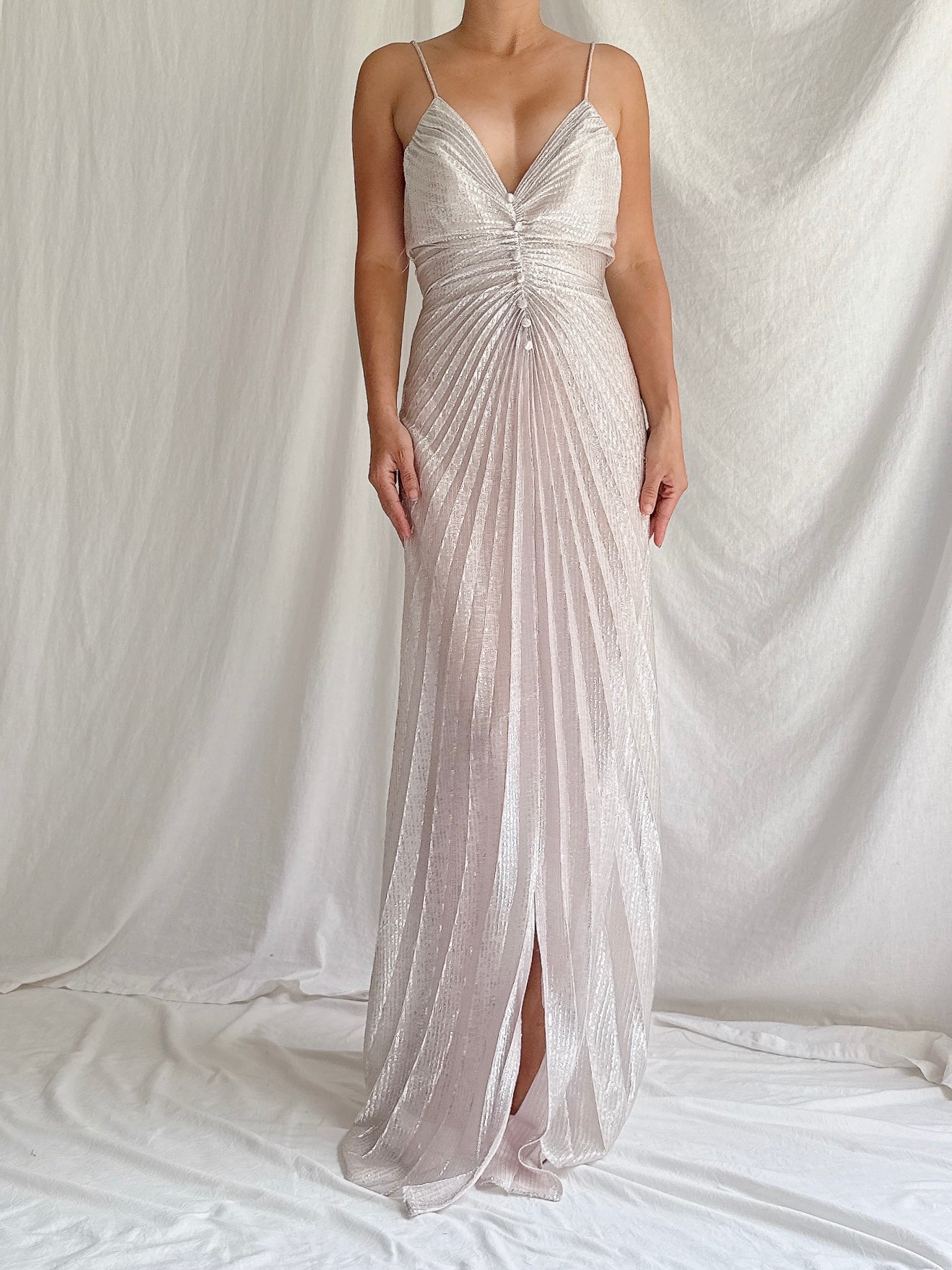 1980s Lurex Pleated Dress - S