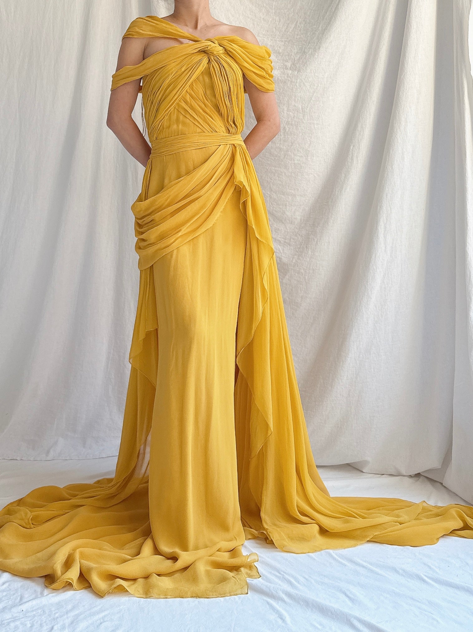 Vintage Silk Chiffon Draped Gown - XS/0