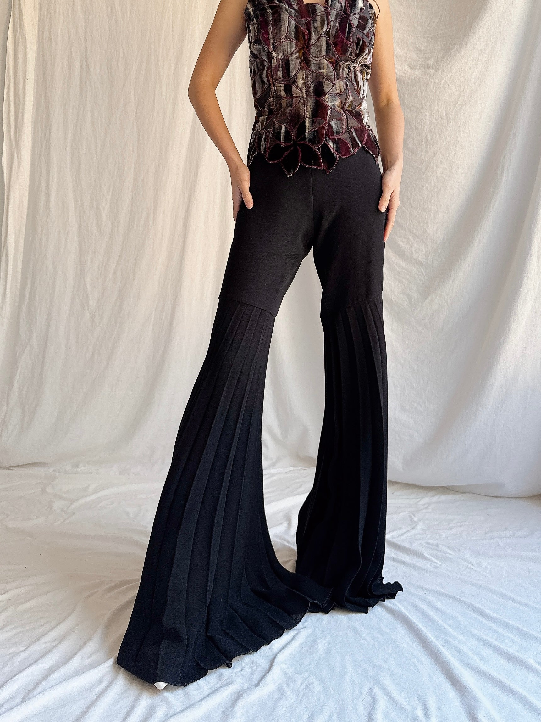 Vintage Rayon Pleated Bell Bottoms - M