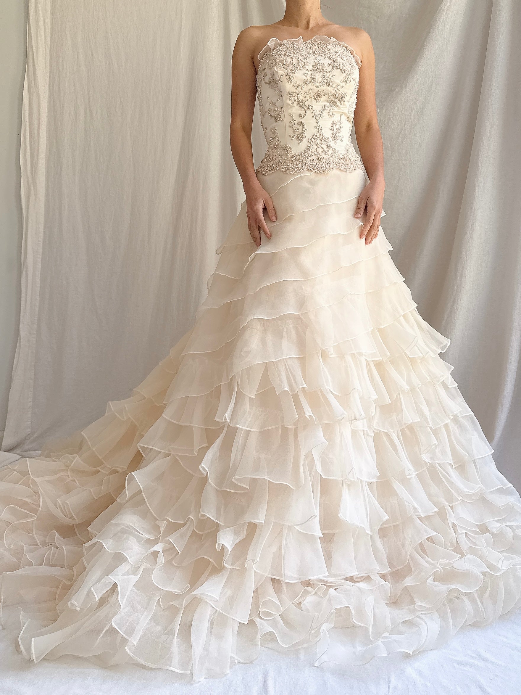 Vintage Strapless Ruffled Gown - M