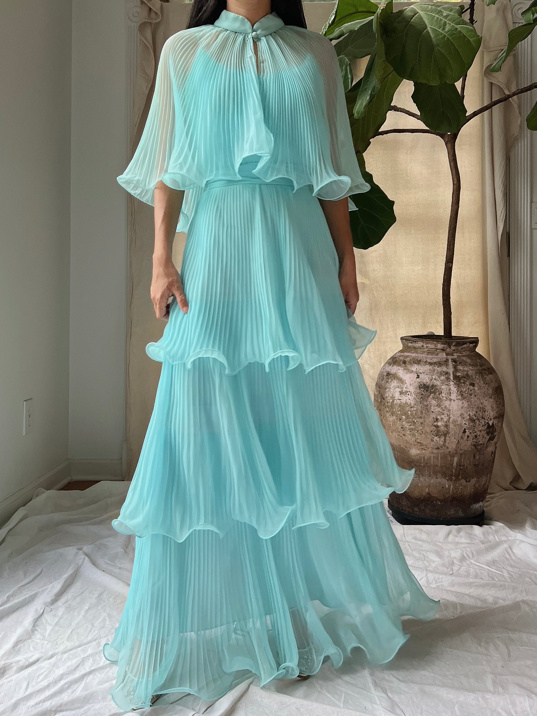 Vintage Pleated Tiered Gown - S