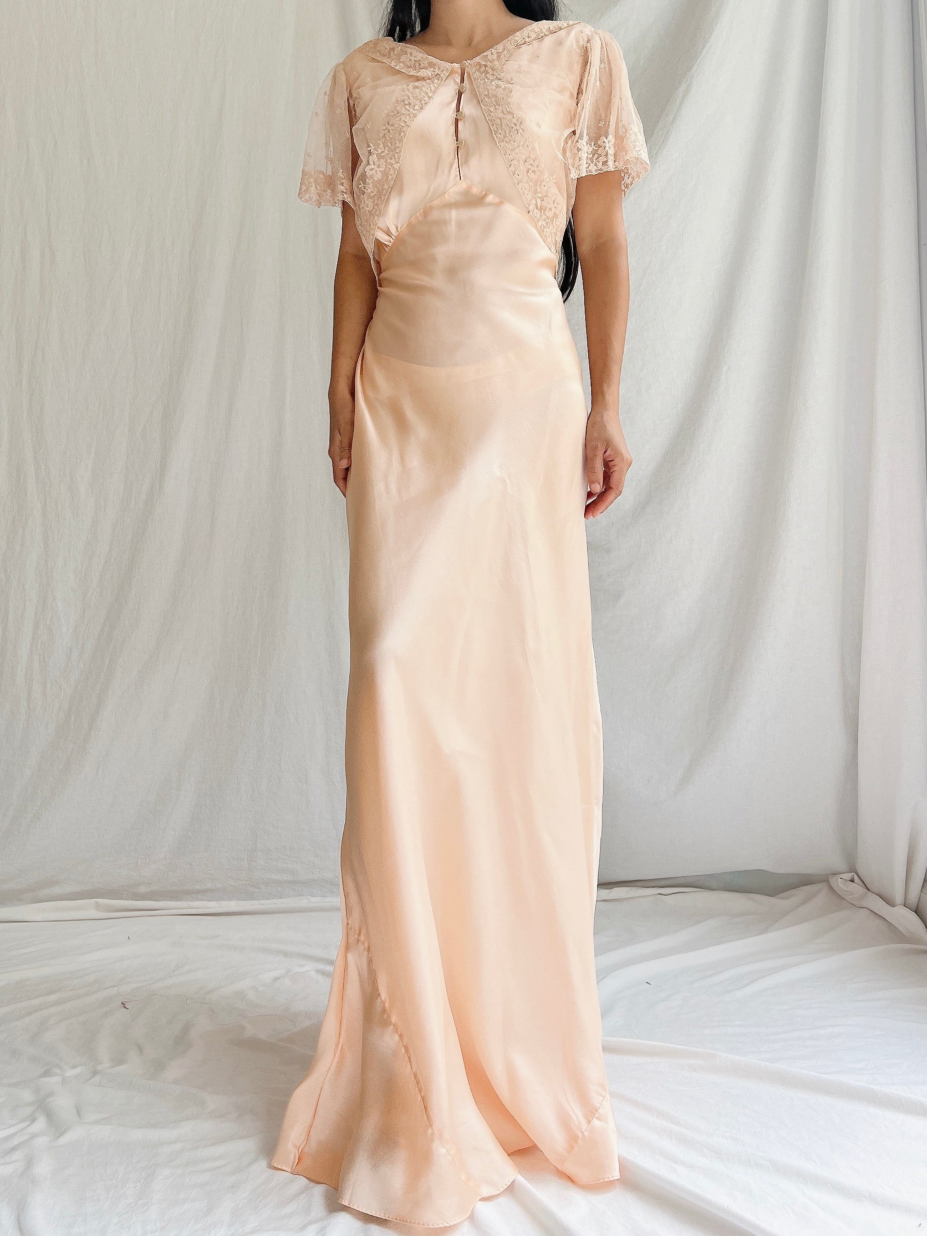 1930s Peach Silk Slip Dress - S