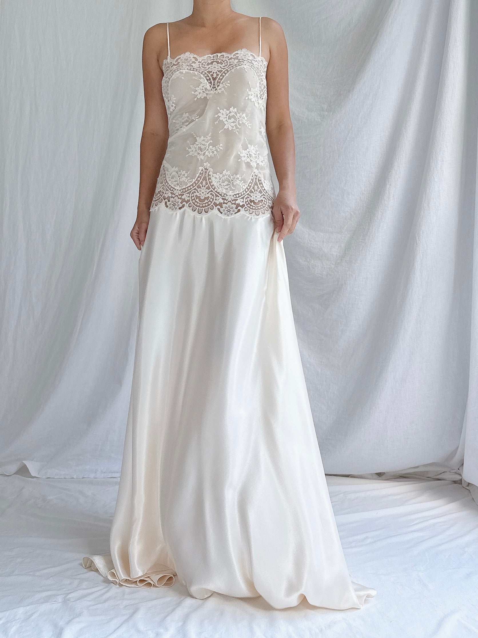Vintage Lace & Satin Slip Dress - M