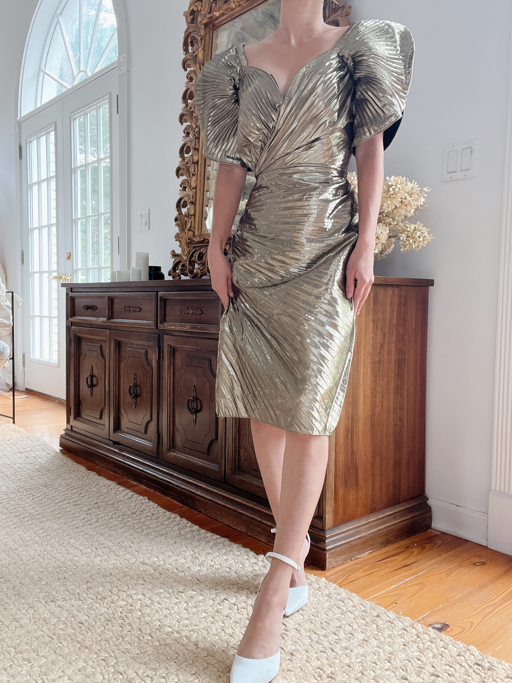1980s Gold Metallic Pleated Dress - S/M | G O S S A M E R 1980s Gold Metallic Pleated Dress - S/M | G O S S A M E R