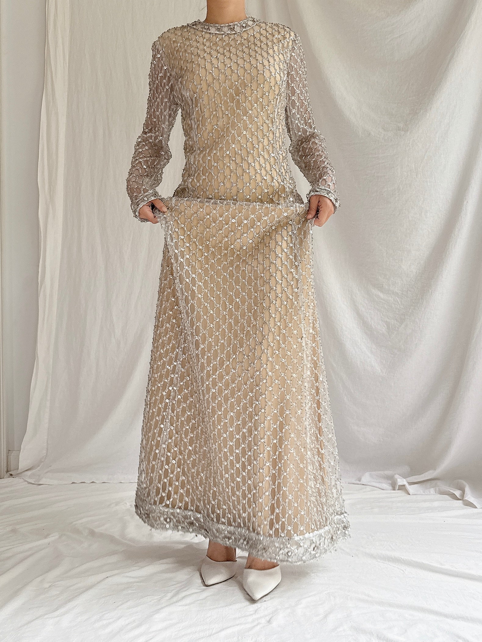 1960s Sequins Net Dress - M