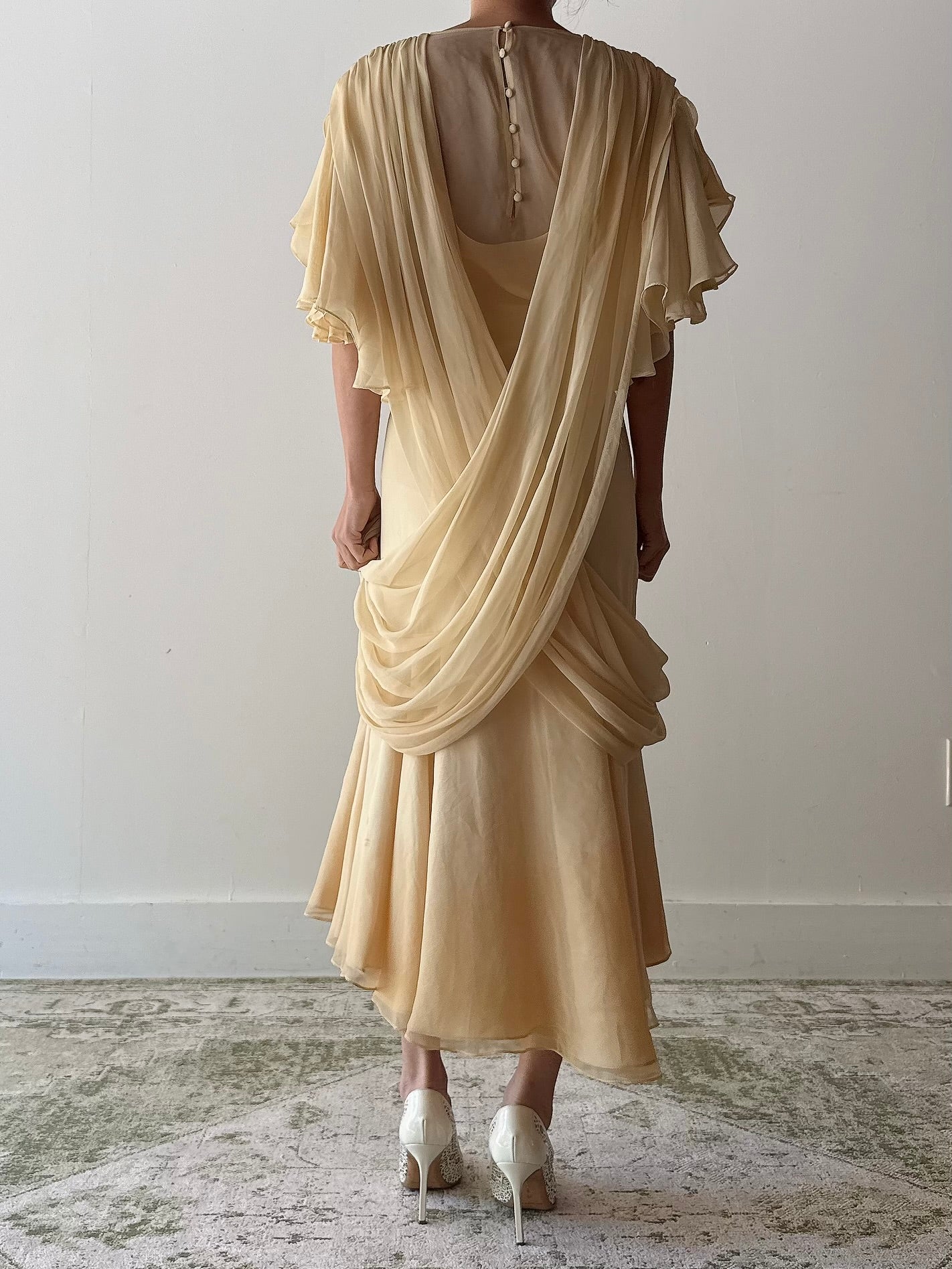 Vintage Marinelli Chiffon Draped Dress - M