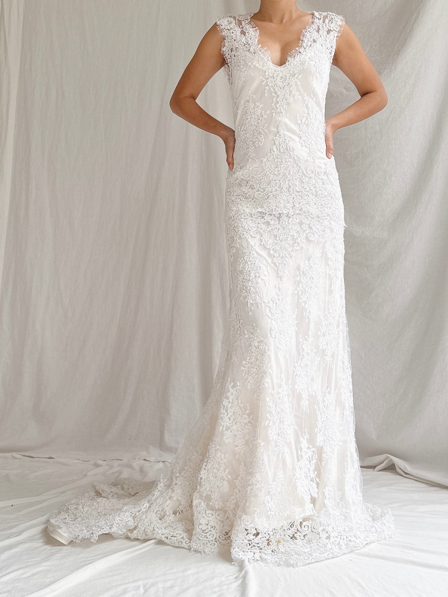 Vintage Alencon Lace and Silk Gown - XS/2