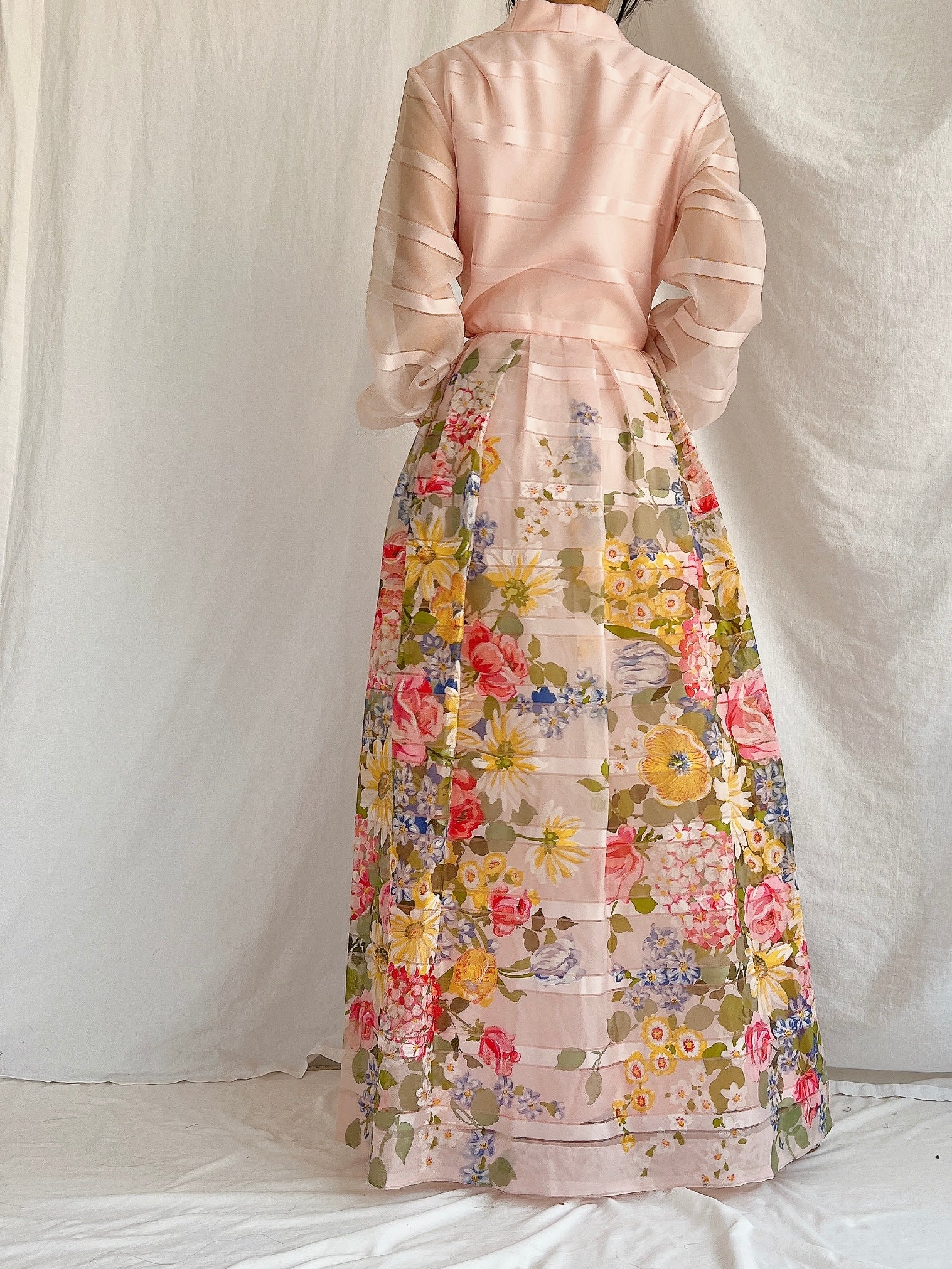 Vintage Pink Floral Dress - M
