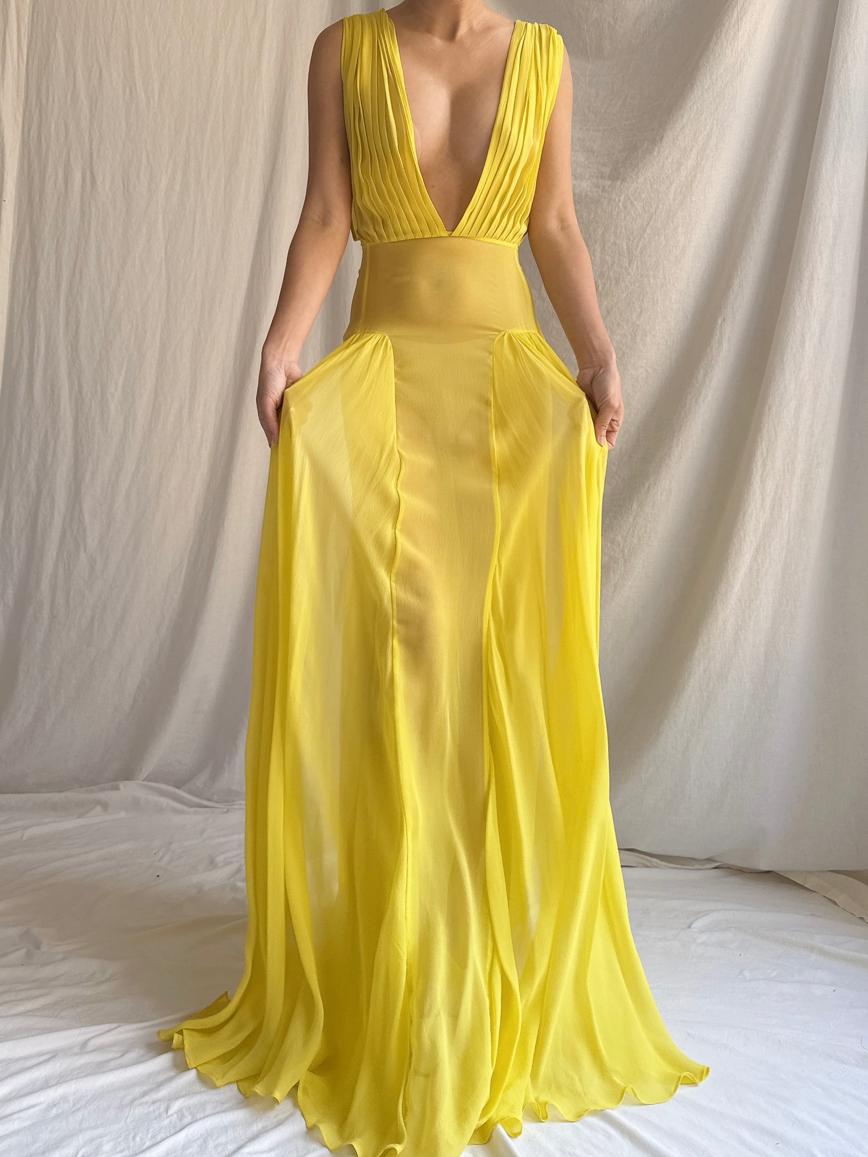 Vintage Sheer Silk Chiffon Gown - M