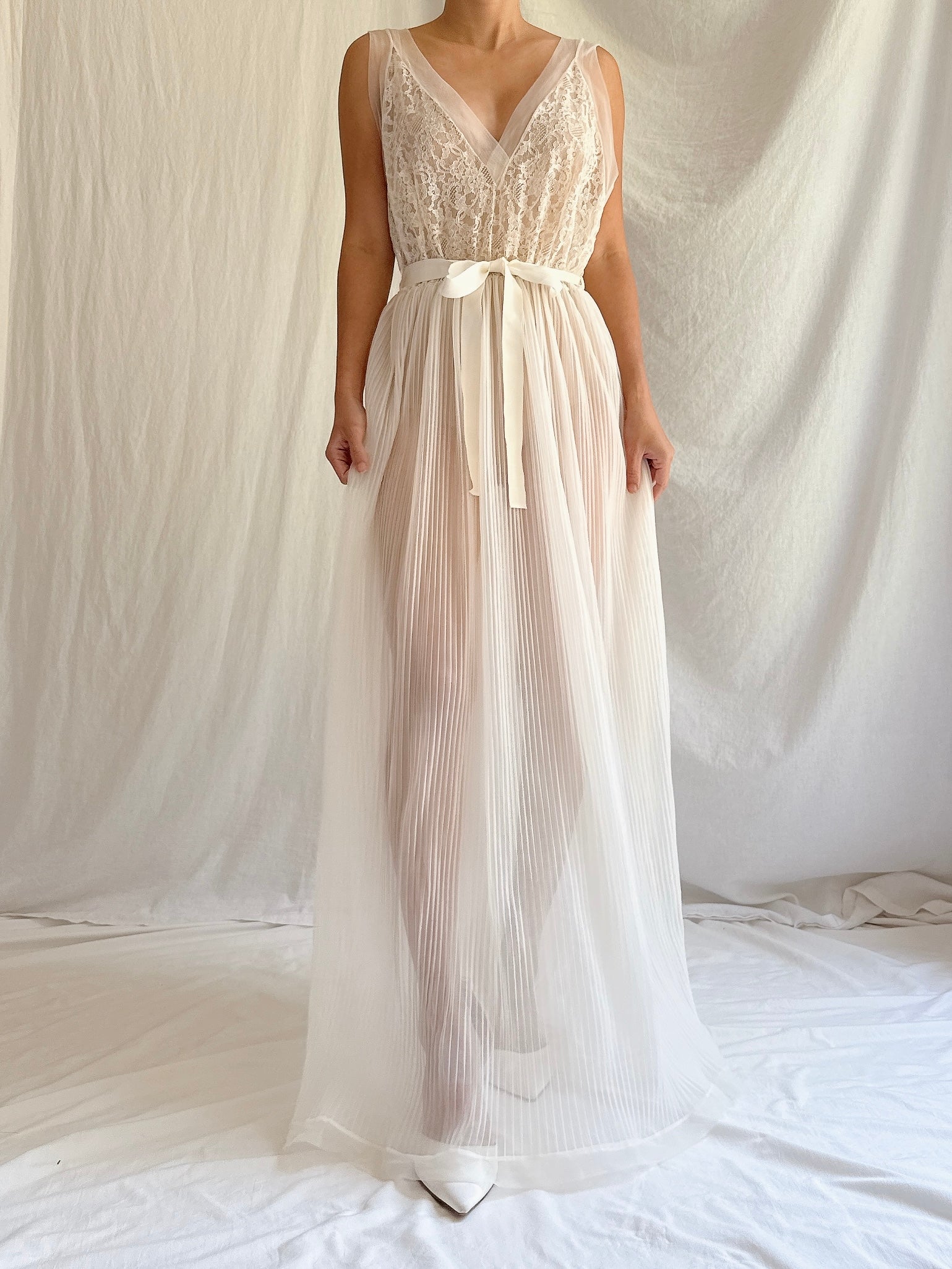 1960s Crystal Pleated Sheer Slip - S