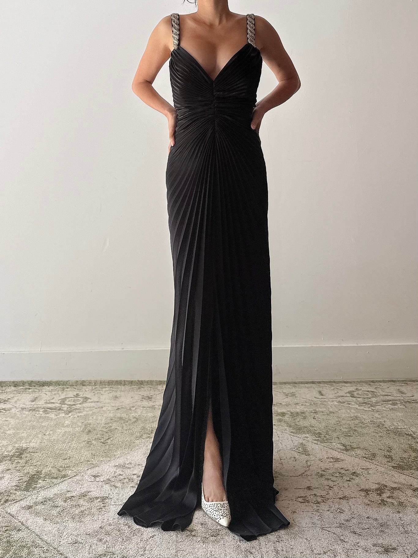 Vintage Satin Pleated Dress - S