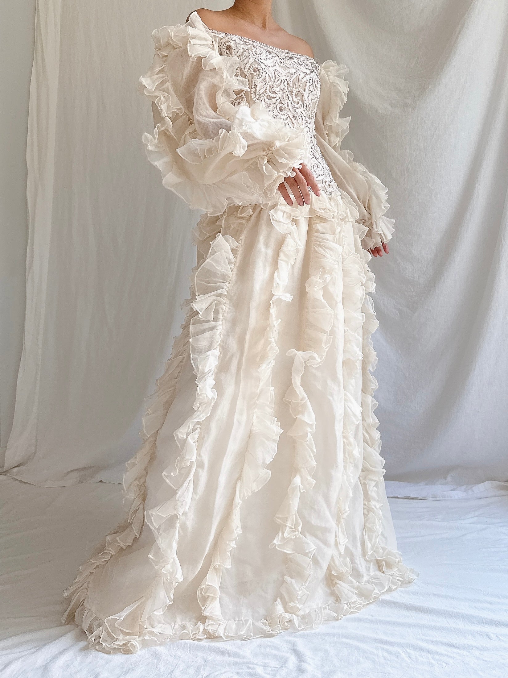 Vintage Oscar de la Renta Silk Organza Embellished Gown - M