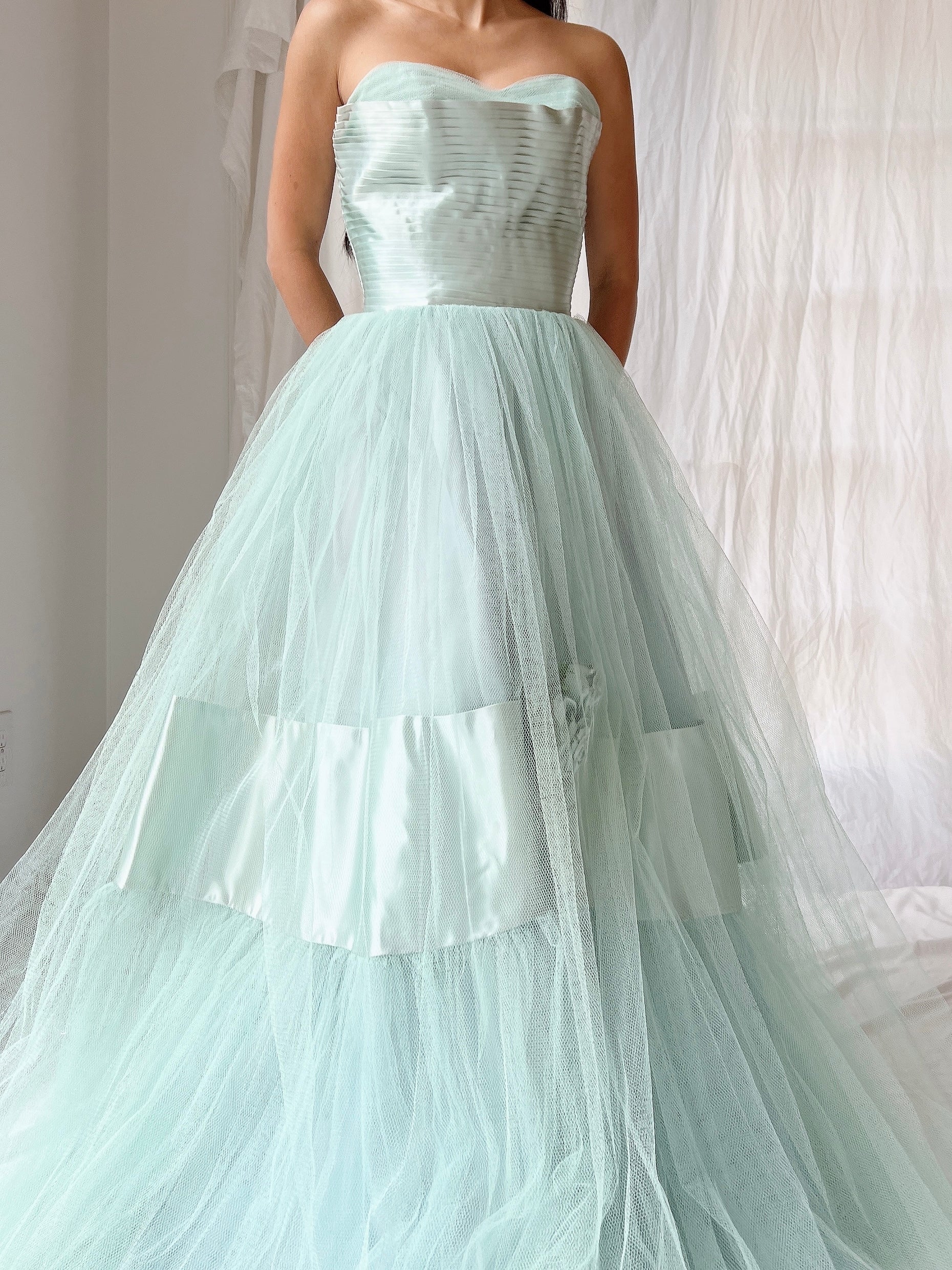 1950s Seafoam Tulle Gown - XS