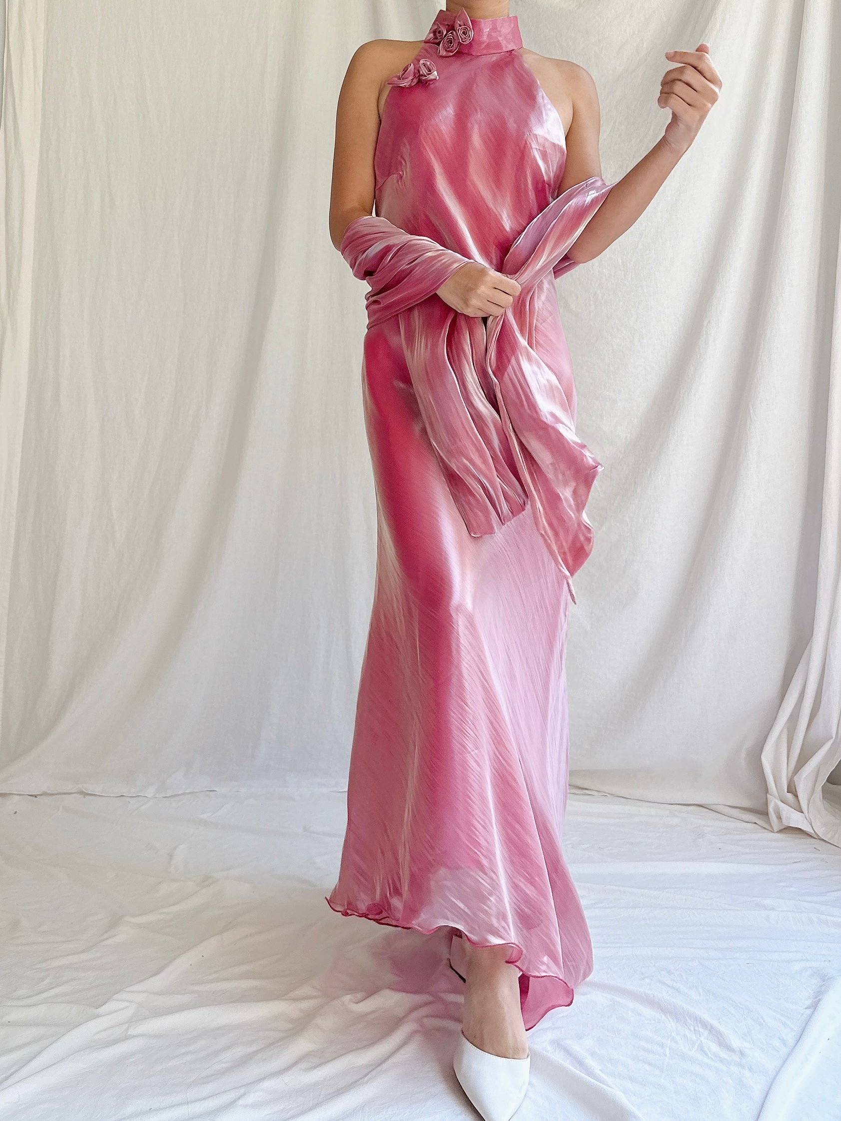 Vintage Iridescent Watermelon Halter Dress - S