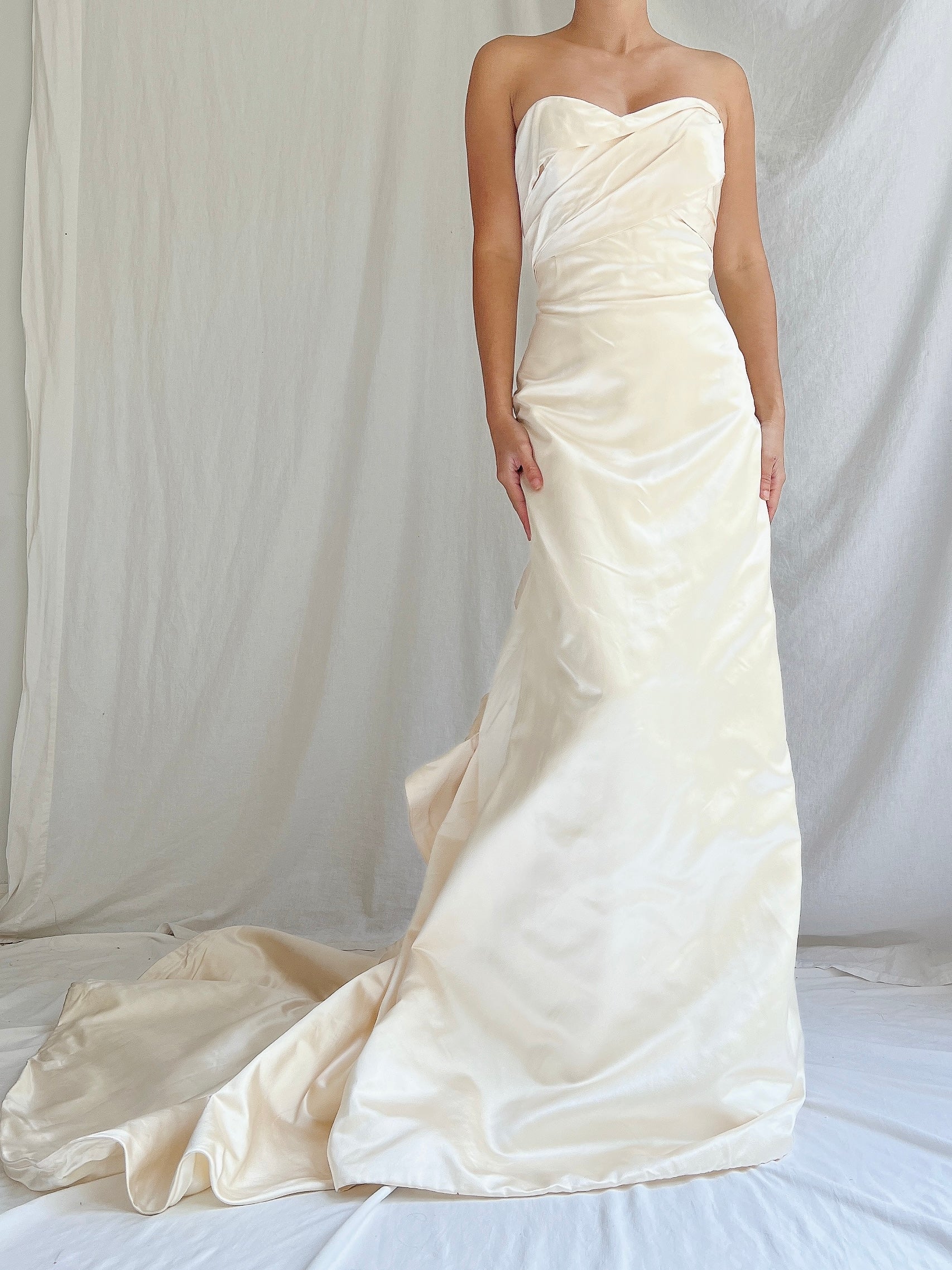 00s Silk Sweetheart Strapless Draped Gown - S/6