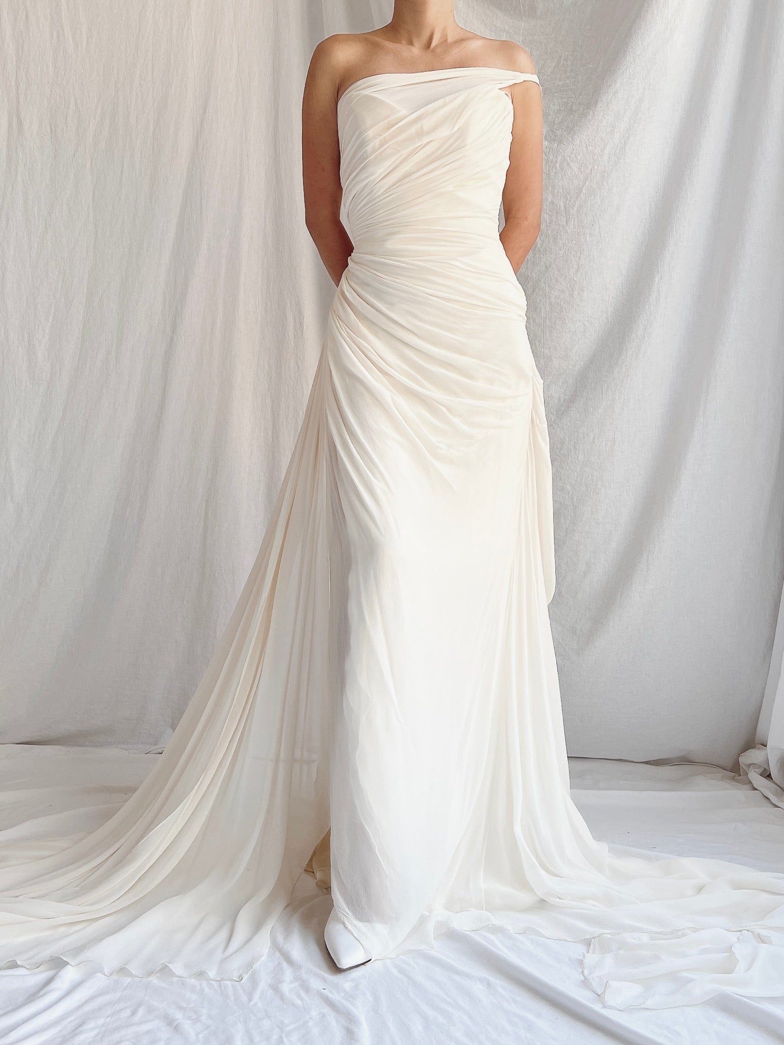 Romona Keveza Silk Draped Gown - S/M