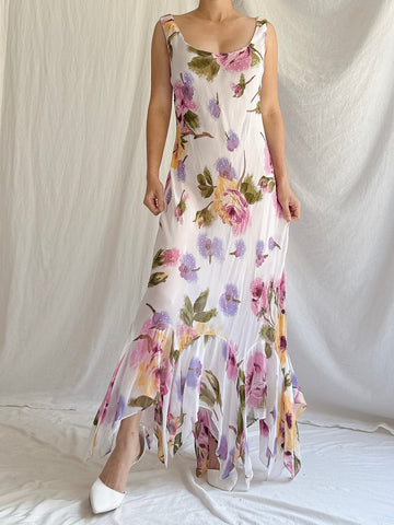 1990s Rayon Floral Dress - M