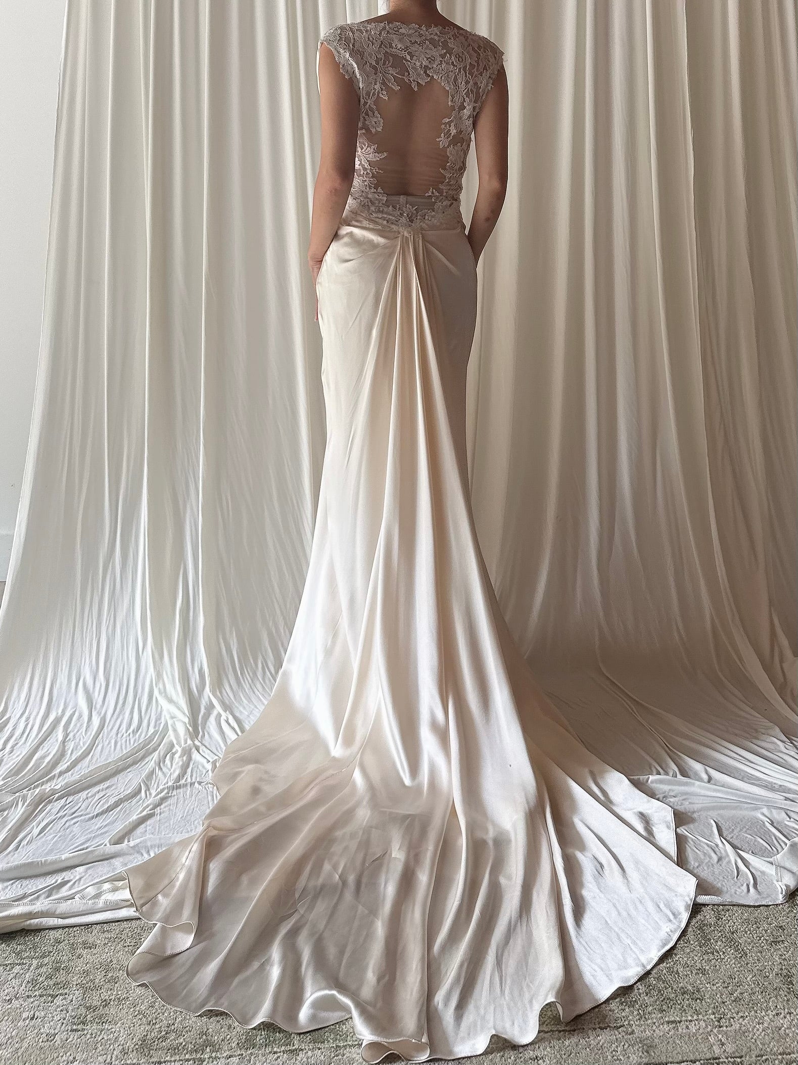 Gemy Maalouf Silk Charmeuse Cowl Neck Draped Gown - M/6