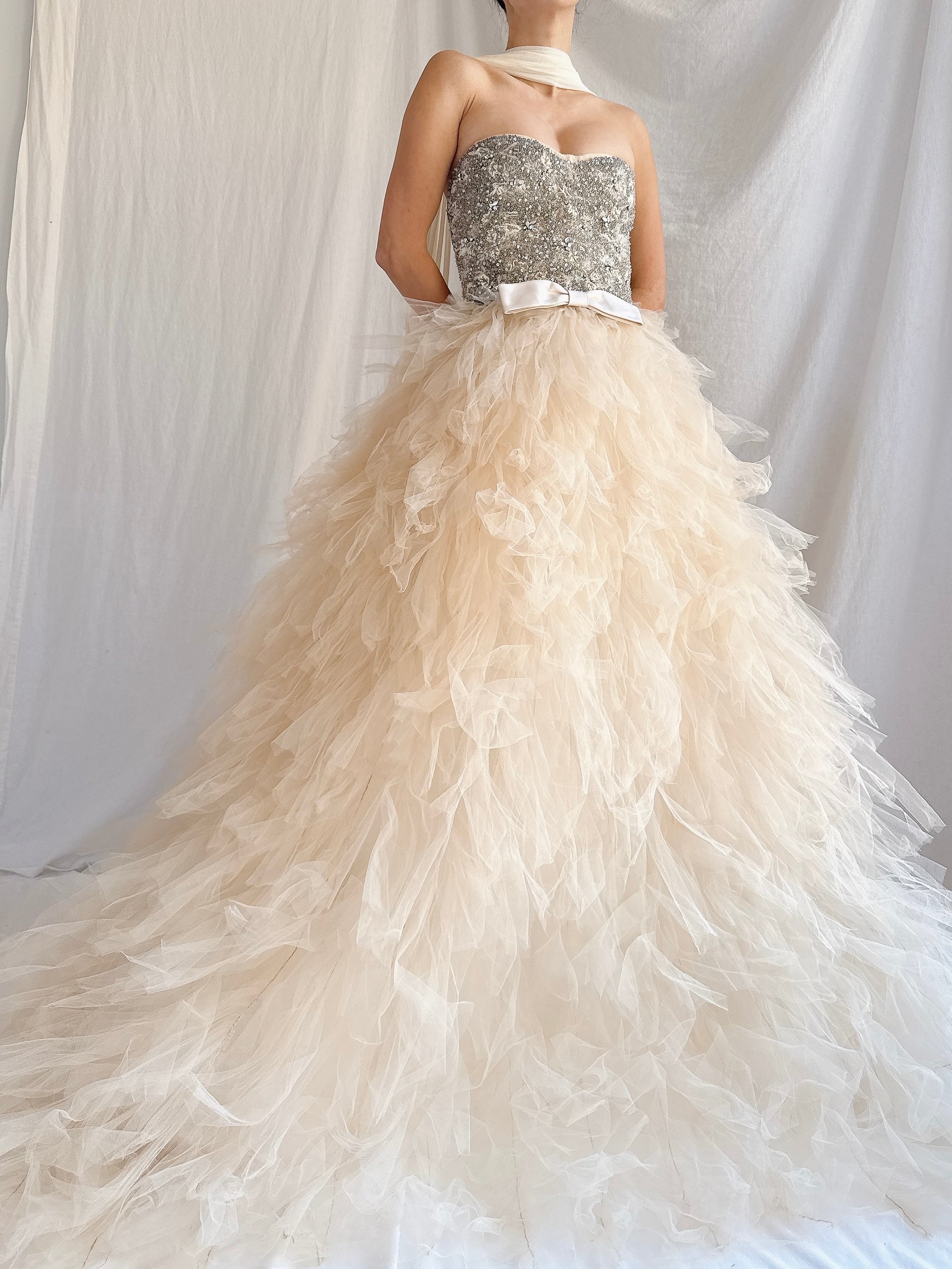 Monique Llhuilier Tulle and Beaded Gown - S/4