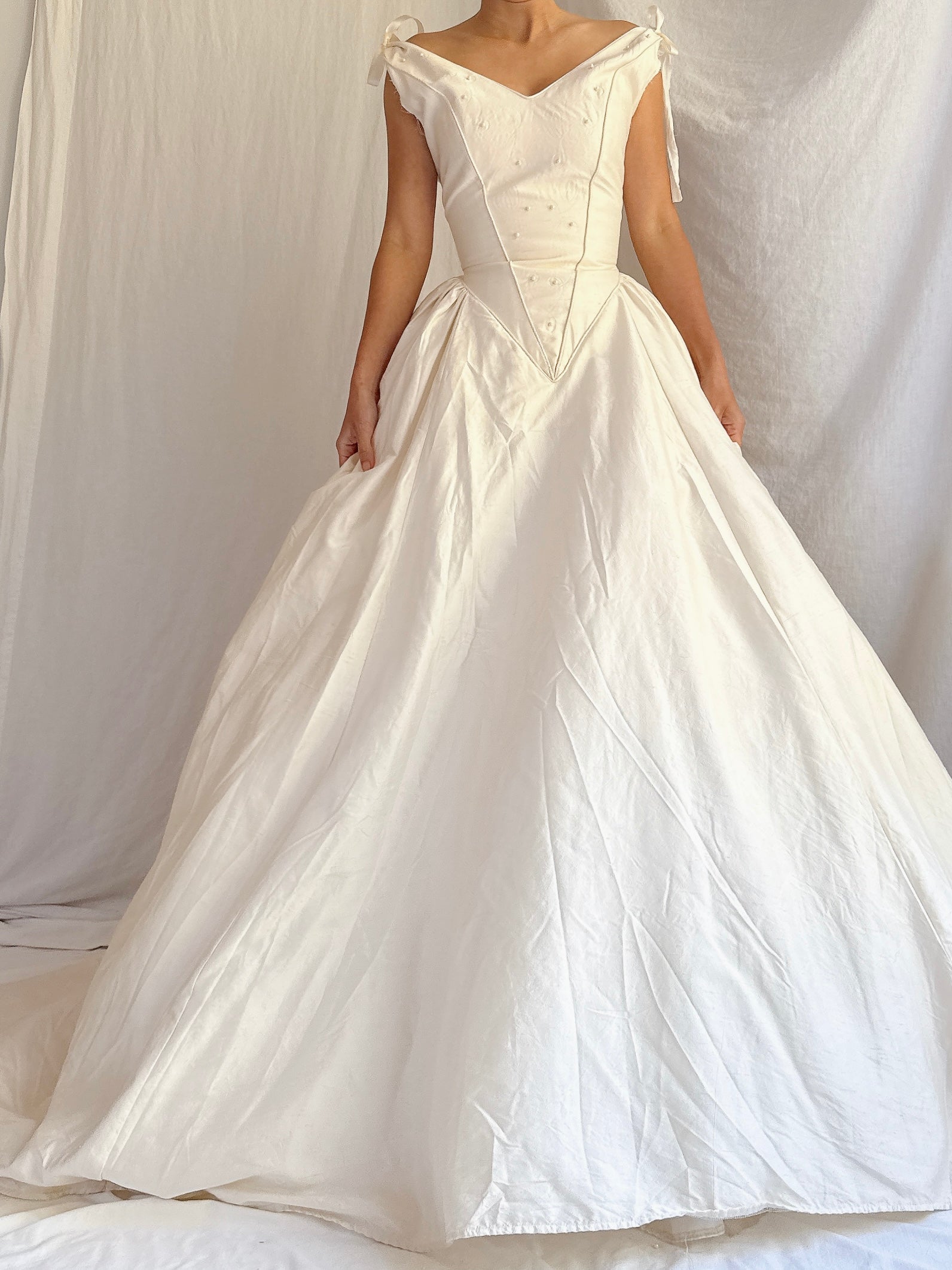 Vintage Fiorella Silk Basque Waist Gown - M