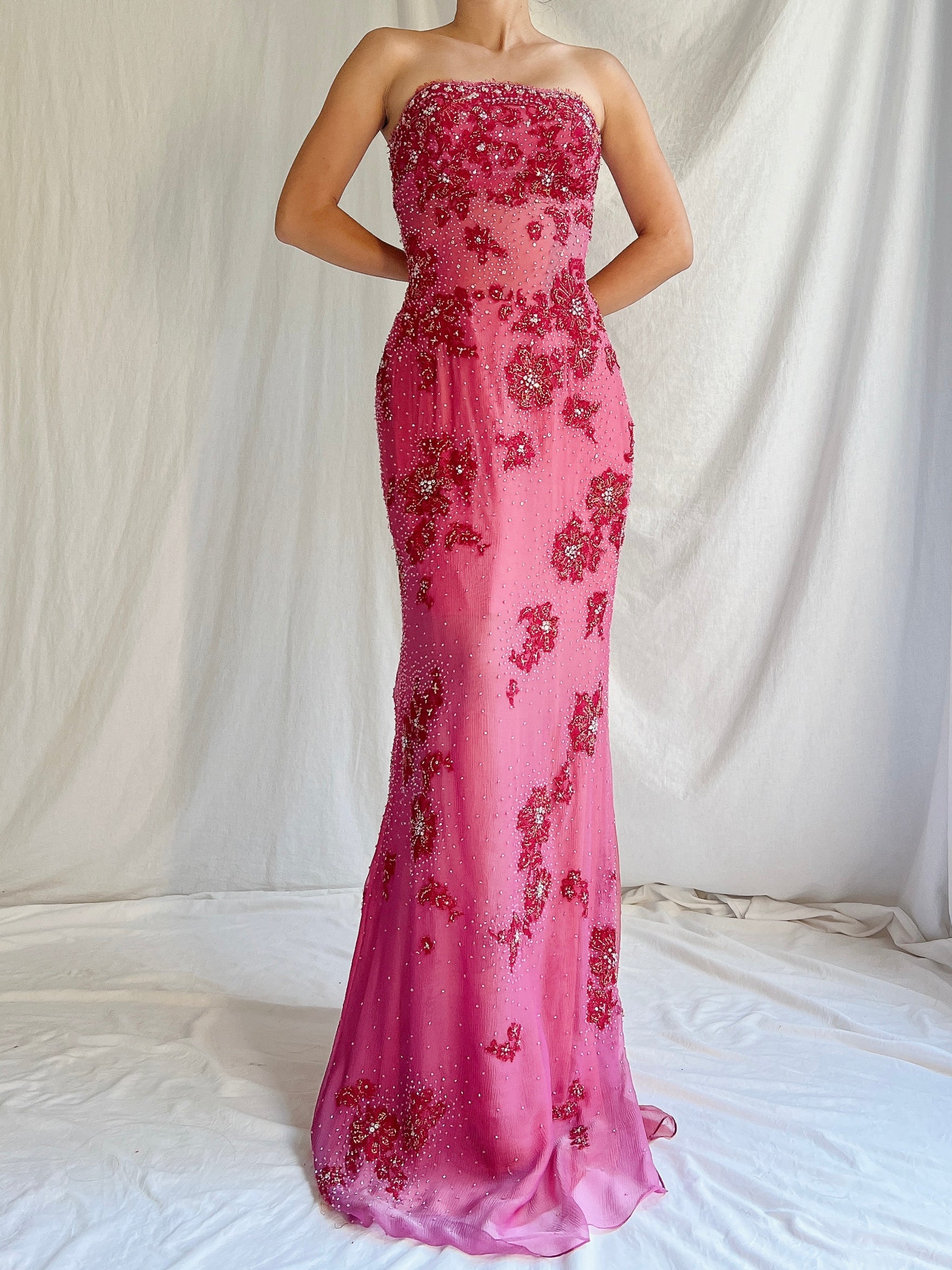 Vintage Silk Strapless Gown - M/L